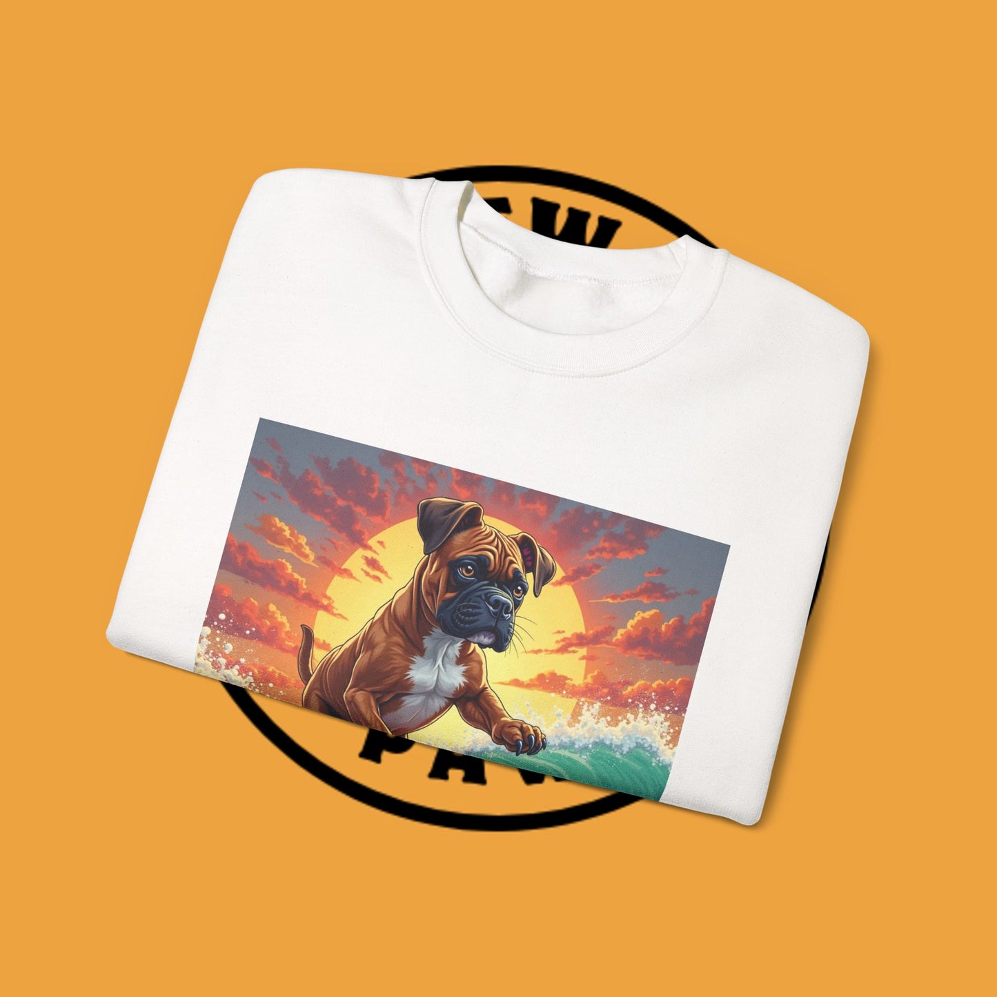 Surfing Boxer Dog Crewneck Sweatshirt | Funny Beach Surfer Gift | Epic Wave Riding Pup Design