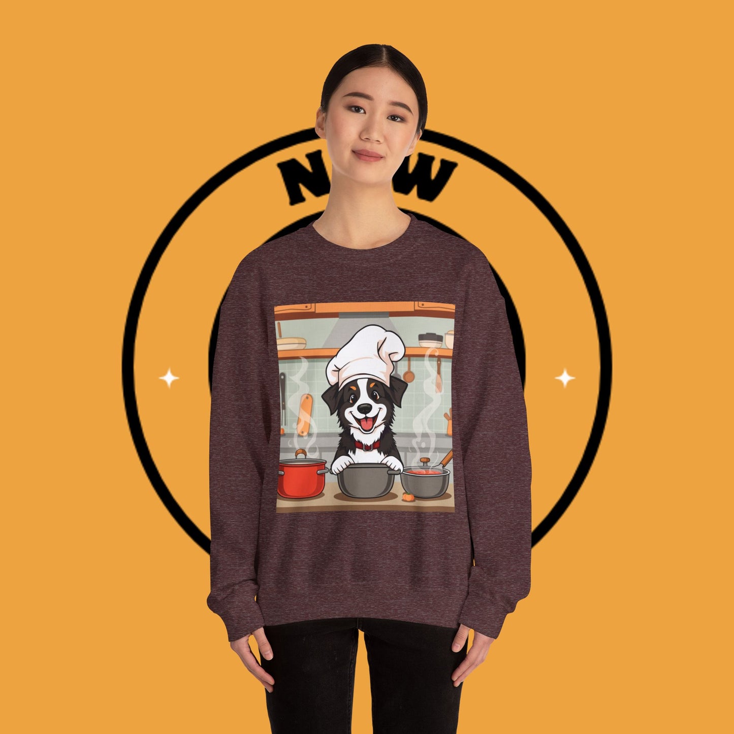 Chef Dog Crewneck Sweatshirt - Cute Puppy Cook with Chef Hat Kitchen Design | Culinary Lover Gift
