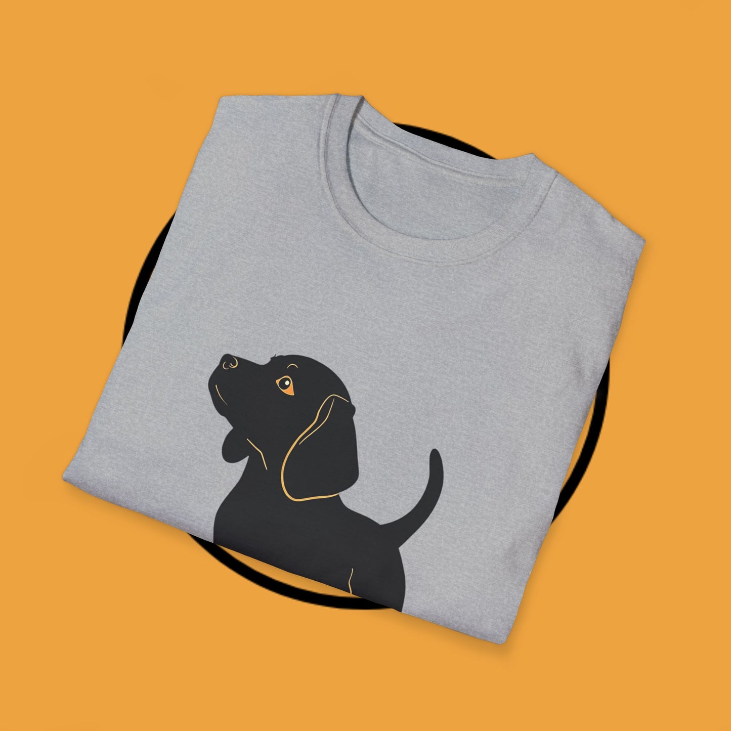 Minimalist Black Beagle Puppy T-Shirt - Simple Dog Silhouette Design | Modern Pet Lover Tee with Gold Accents