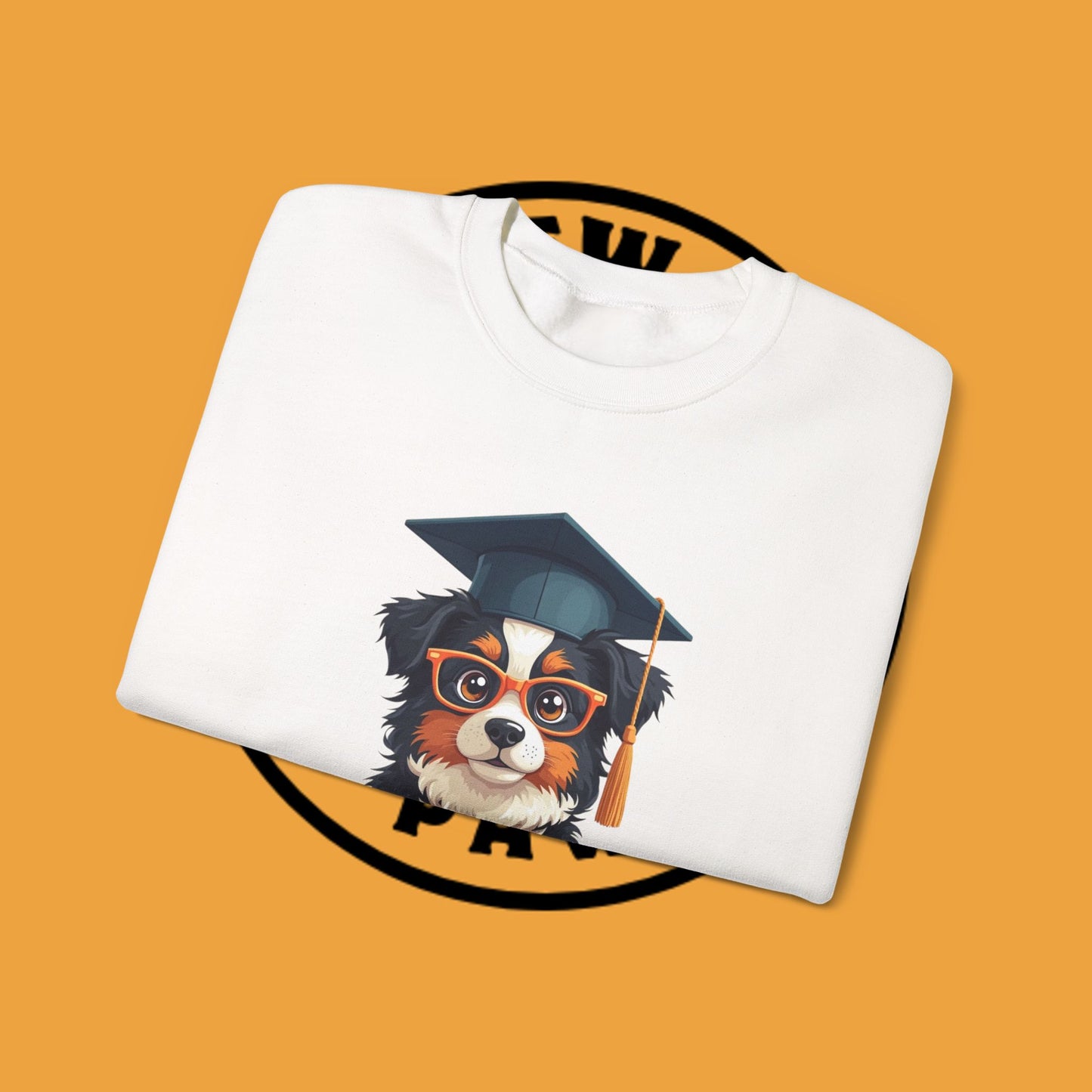 Graduation Dog Crewneck Sweatshirt - Smart Puppy Graduate Cap Books | Academic Achievement Gift