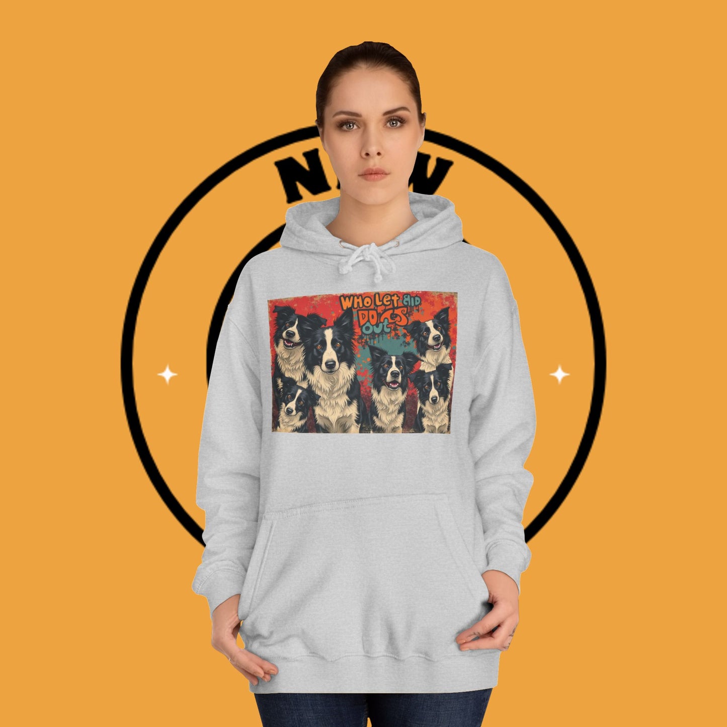"Who Let the Dogs Out Border Collie Hoodie - Funny 90s Nostalgia Dog Pack Sweatshirt | Retro Music Design"