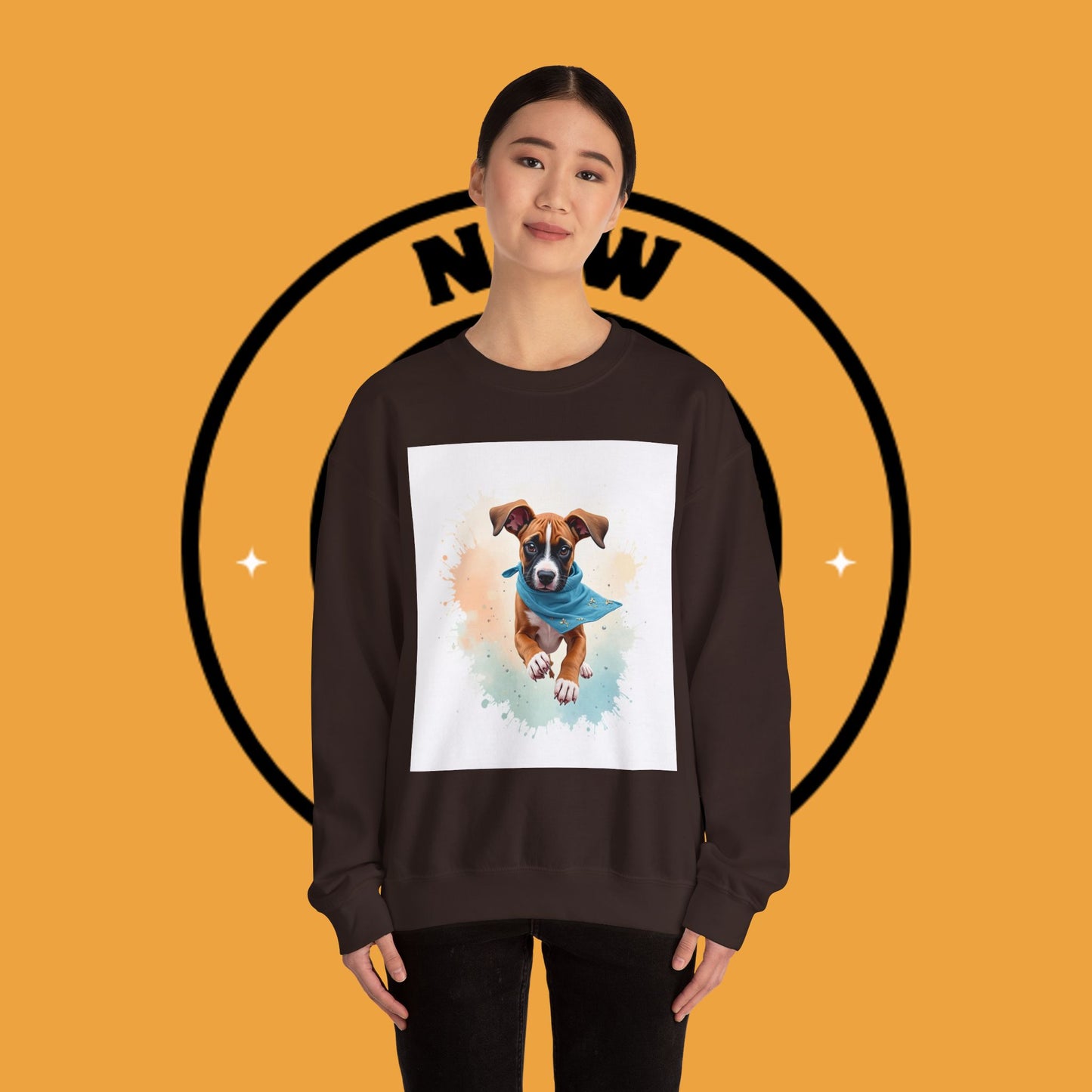 Watercolor Puppy Bandana Crewneck Sweatshirt - Artistic Dog Portrait - Unique Pet Lover Gift