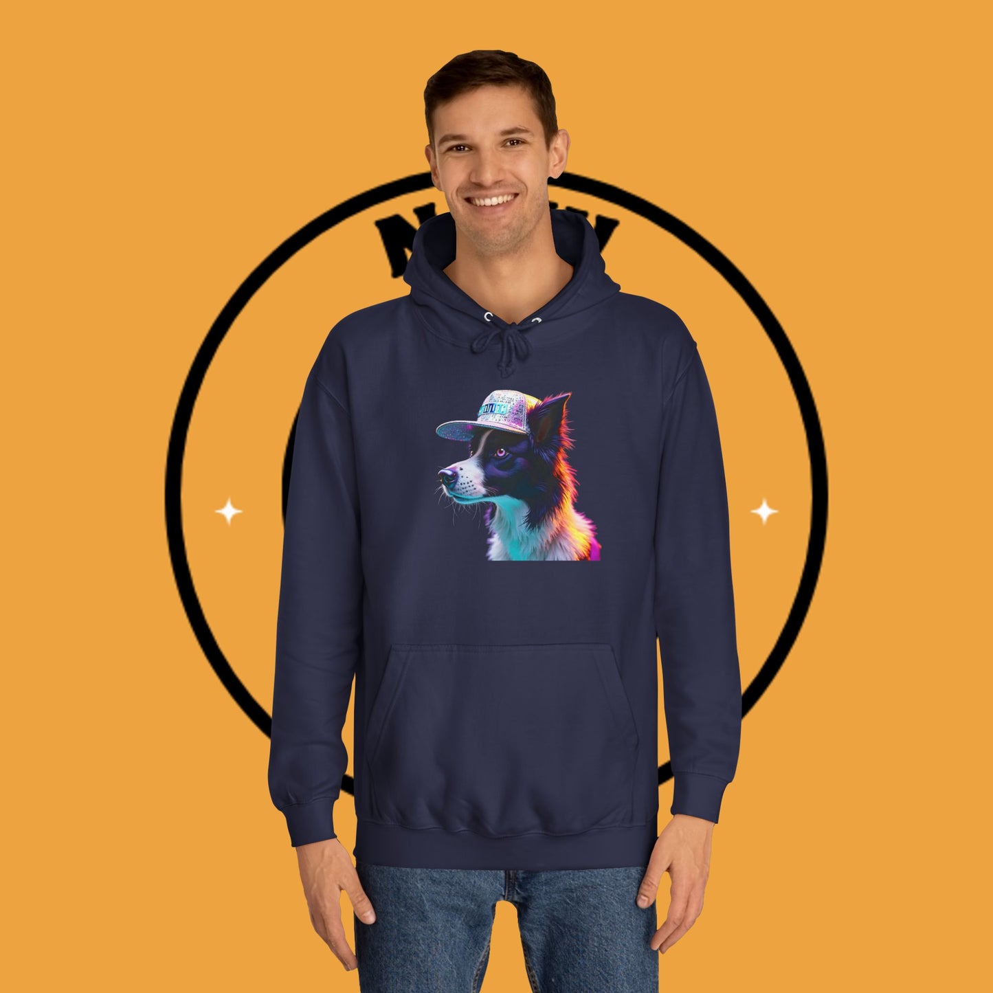 "Neon Rainbow Dog Hoodie - Vibrant Border Collie Street Art Design | Unisex Premium Streetwear"
