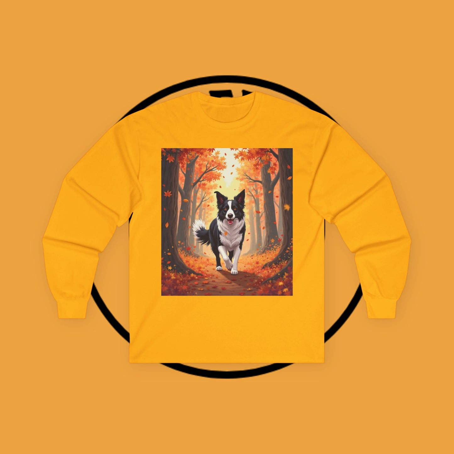 Autumn Border Collie Long Sleeve Tee - Fall Forest Dog Art Shirt | Seasonal Pet Apparel