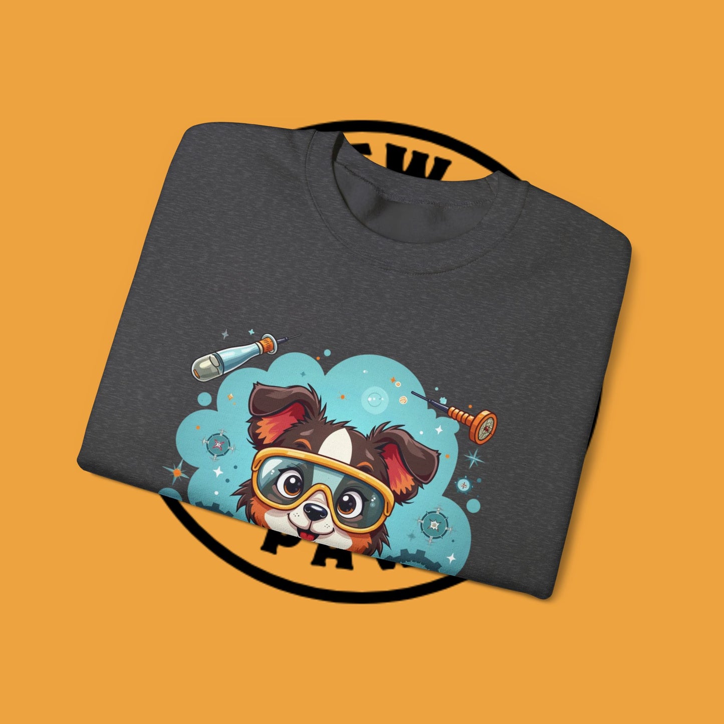 Science Dog Crewneck Sweatshirt - Cute Puppy Scientist with Lab Goggles Design | STEM Lover Gift