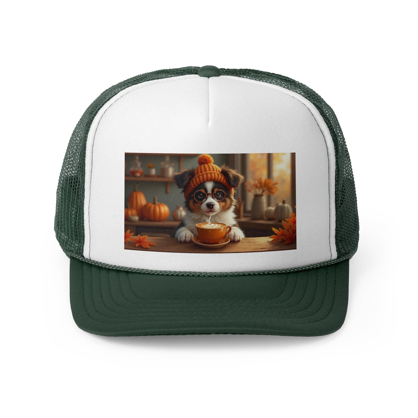Autumn Cozy Dog Trucker Hat - Cute Puppy Coffee Lover Cap - Fall Vibes Baseball Hat
