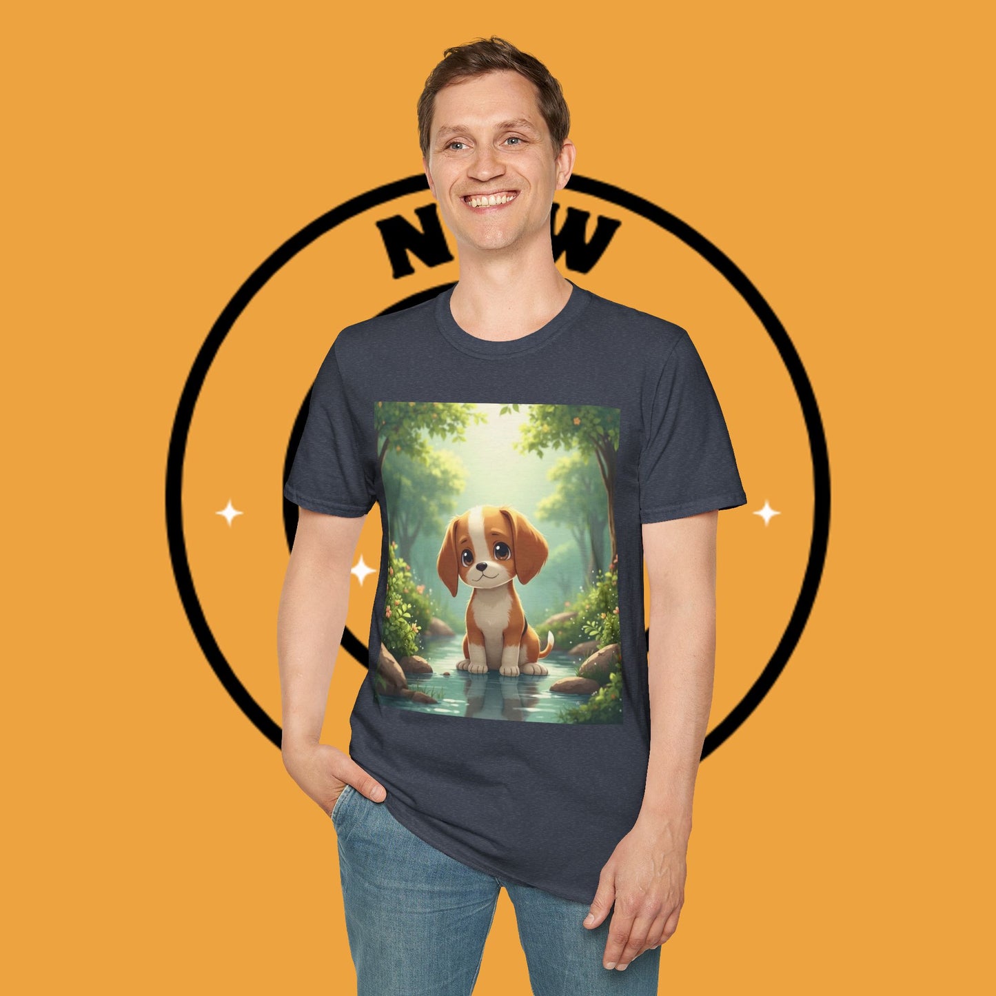 Magical Forest Beagle Puppy T-Shirt - Enchanted Nature Scene with Adorable Dog Design
