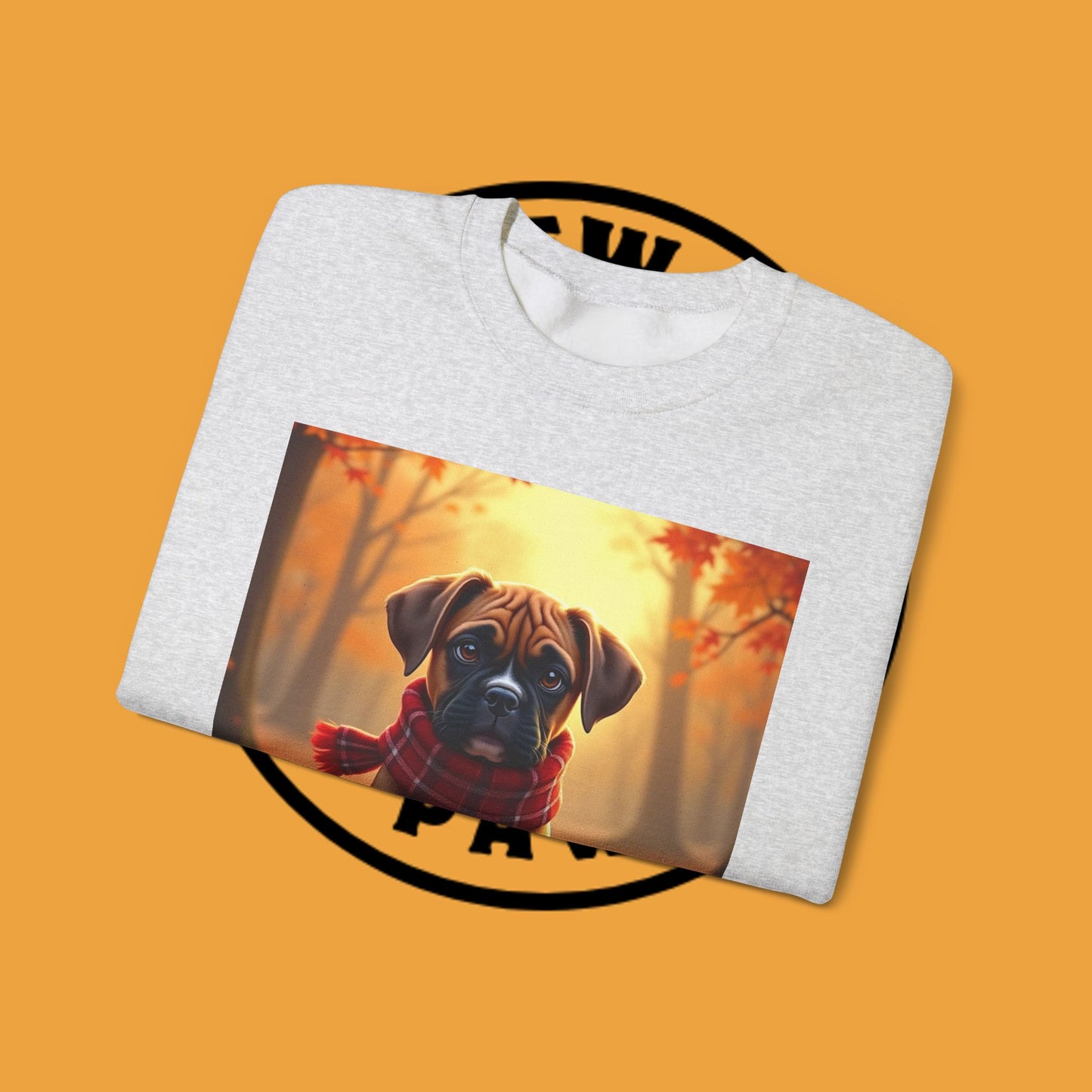 Cute Boxer Puppy Autumn Crewneck Sweatshirt | Fall Dog Lover Gift | Cozy Plaid Scarf Design