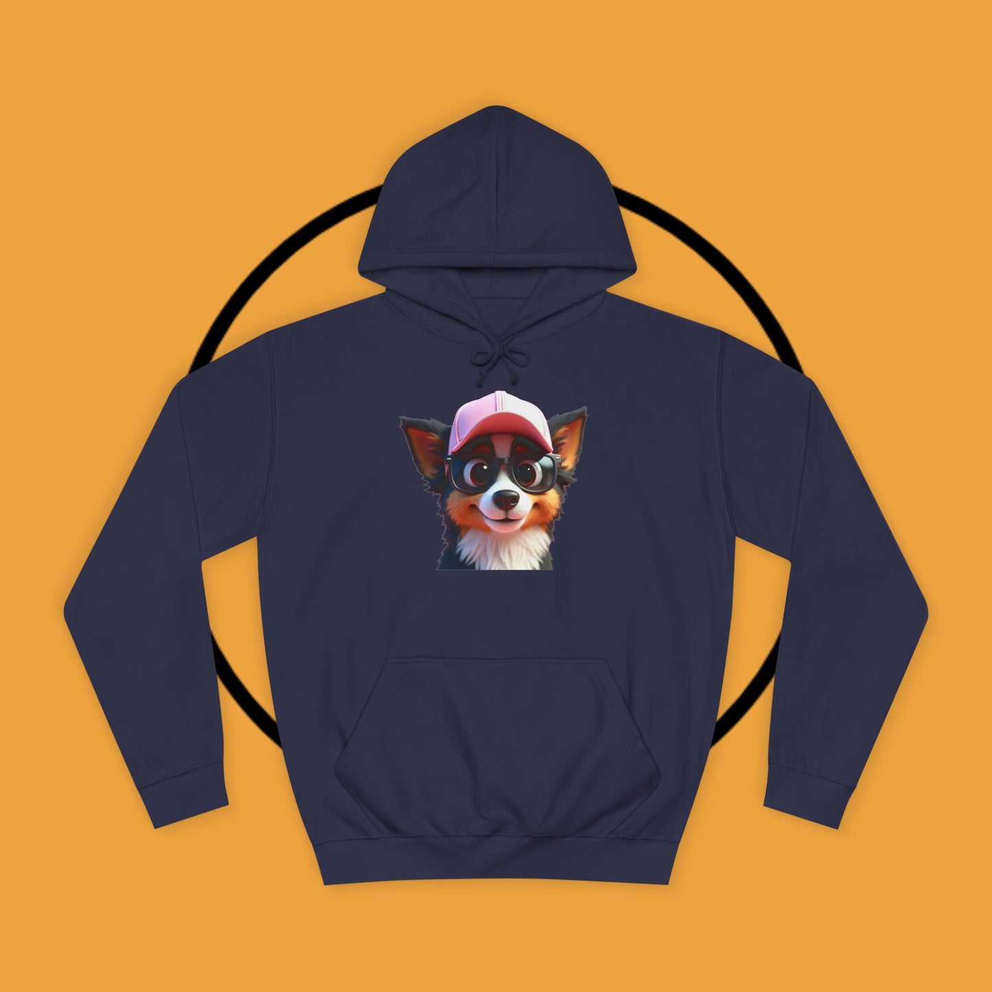 "Hipster Border Collie Puppy with Glasses & Cap Hoodie - Cute Trendy Dog Sweatshirt | Fun Design"