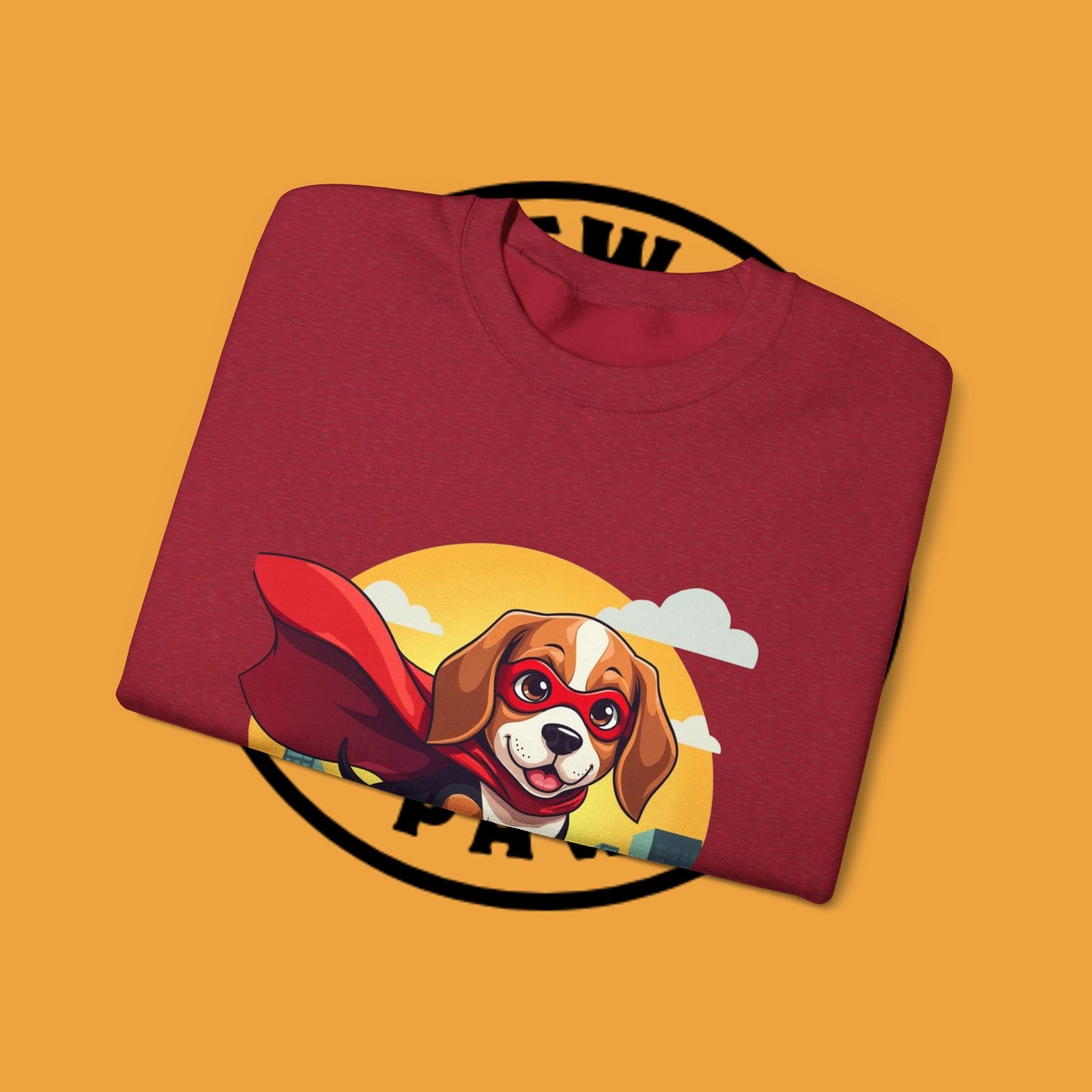 Superhero Dog Crewneck Sweatshirt - Flying Beagle Design with Red Cape and Mask