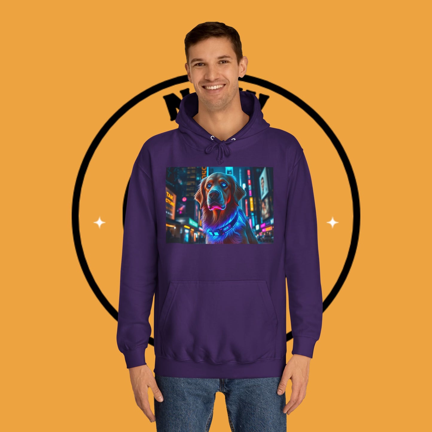 Neon City Lights – Futuristic Urban Dog Hoodie - Unisex Hoodies