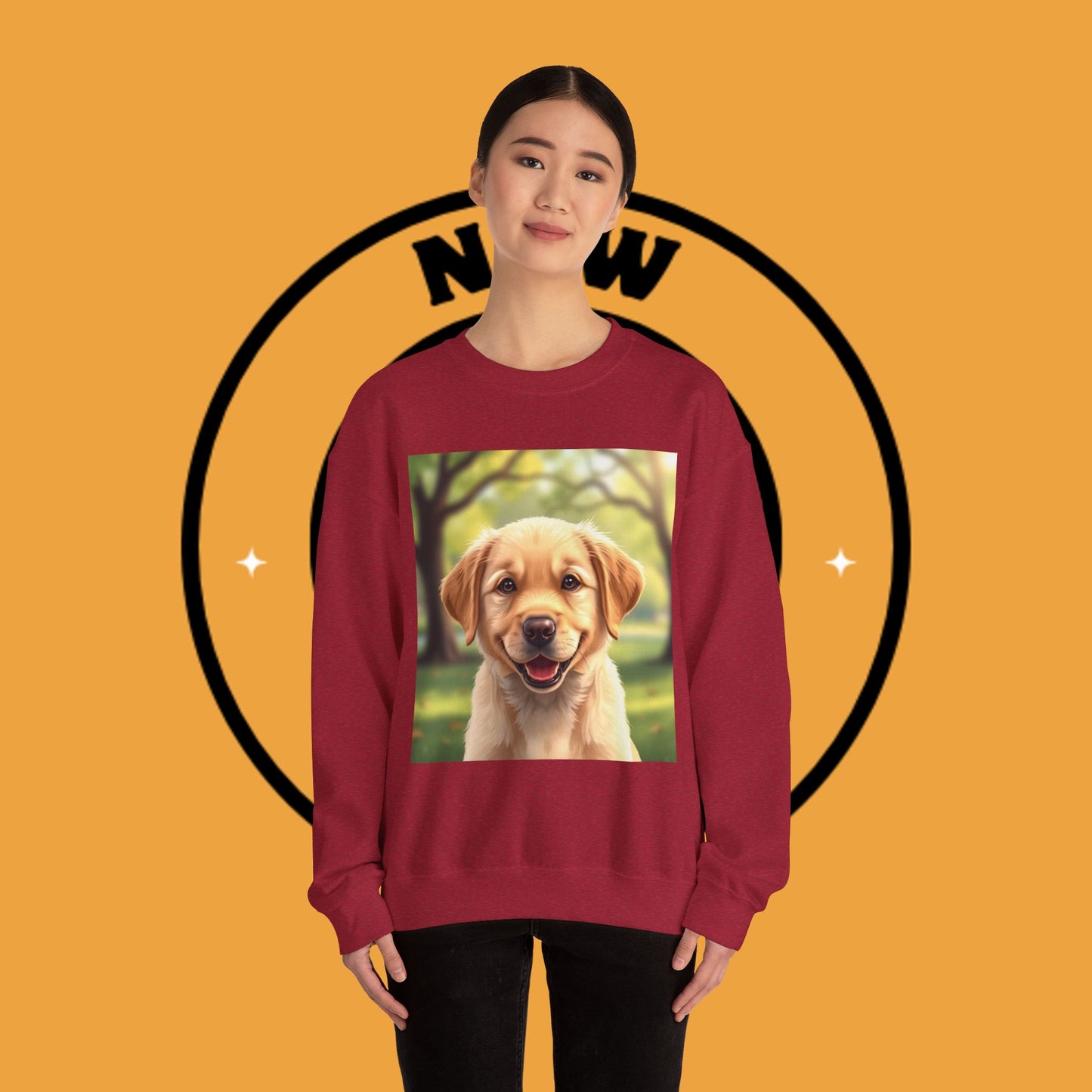 Crewneck Sweatshirt - Adorable Puppy Smiling in the Park - Sweet and Happy Golden Retriever