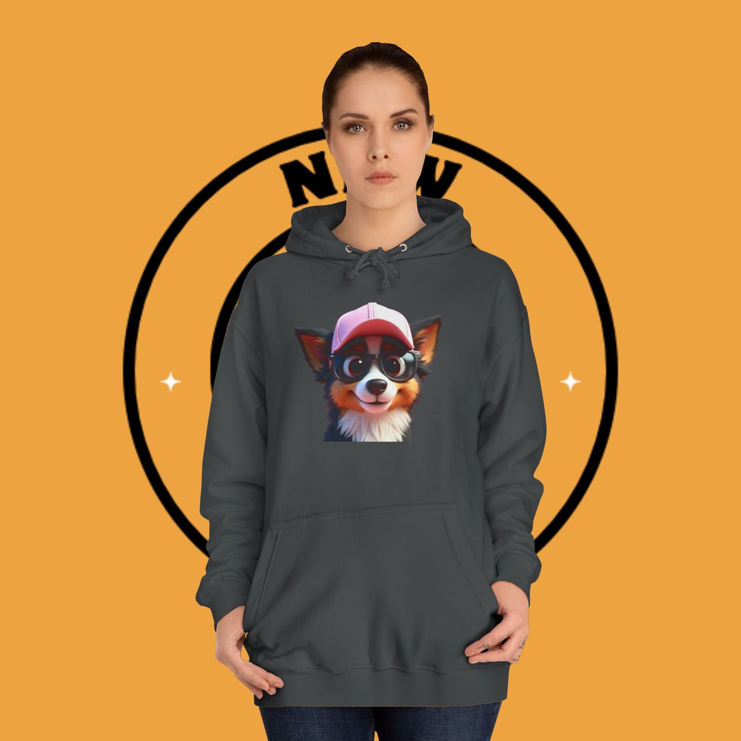 "Hipster Border Collie Puppy with Glasses & Cap Hoodie - Cute Trendy Dog Sweatshirt | Fun Design"