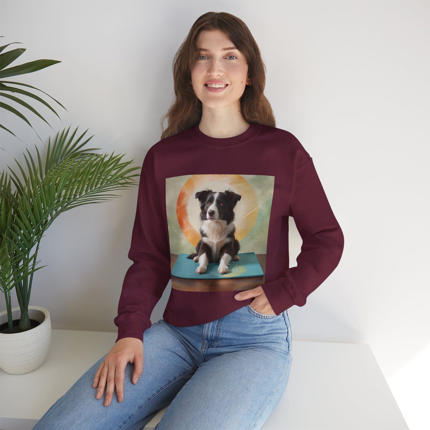 Zen Border Collie Yoga Dog Crewneck Sweatshirt - Meditation Pet Lover Gift | Spiritual Animal Art