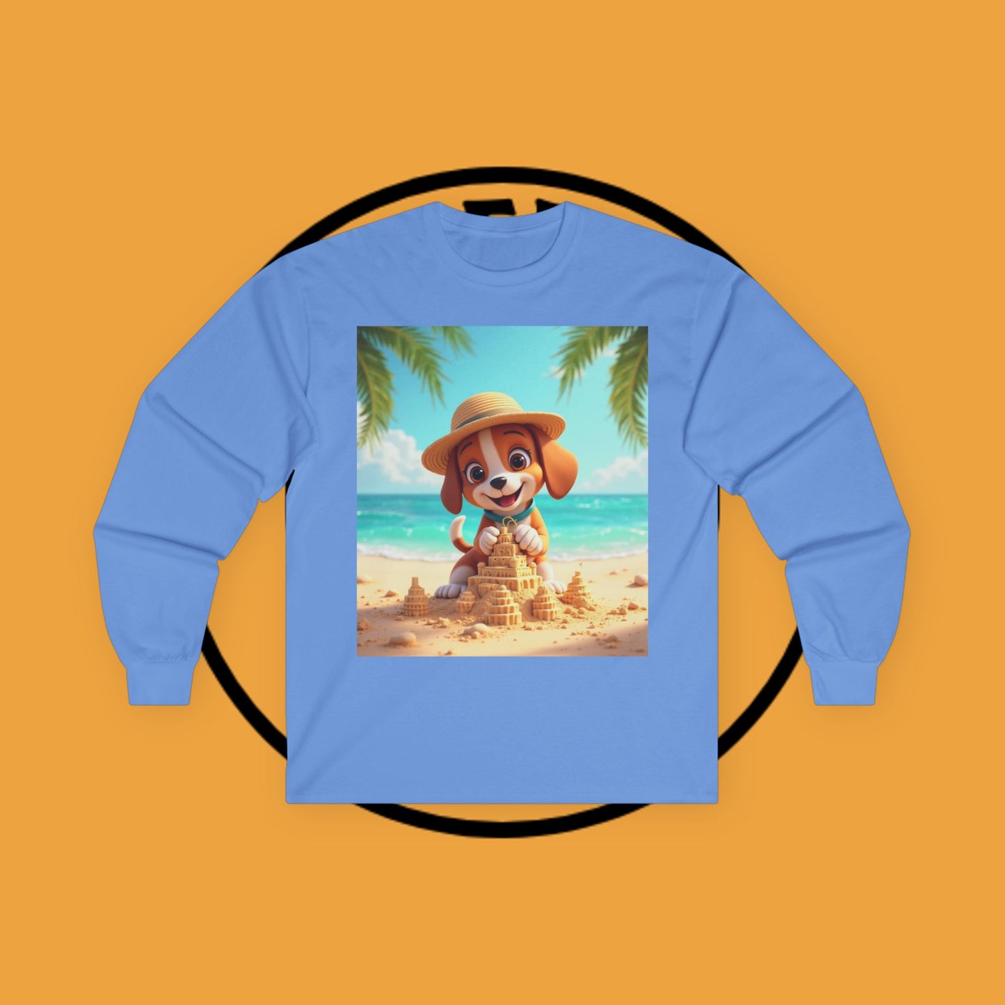 Beach Puppy Building Sandcastle Long Sleeve Shirt - Summer Tee