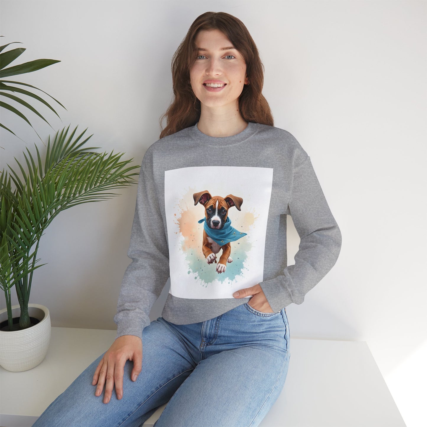 Watercolor Puppy Bandana Crewneck Sweatshirt - Artistic Dog Portrait - Unique Pet Lover Gift