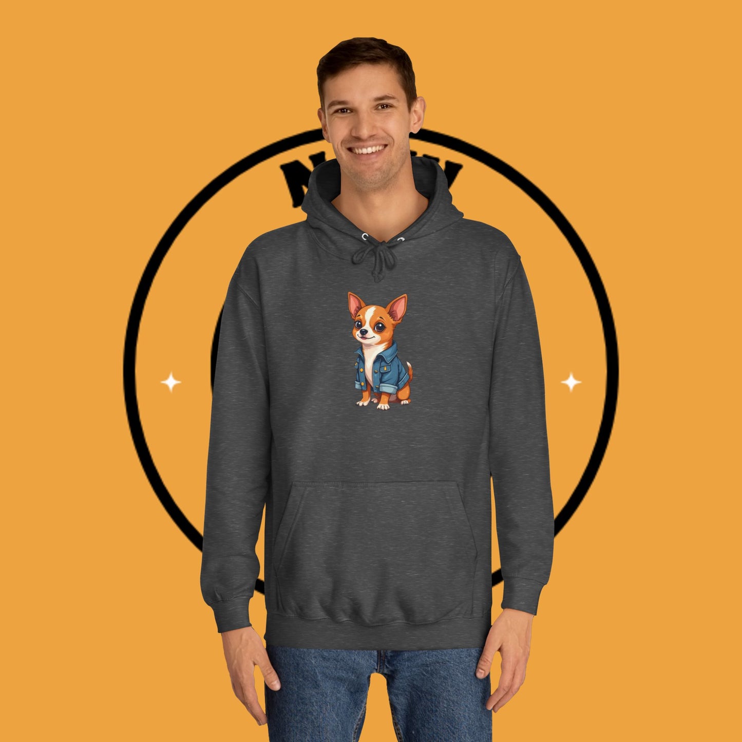 "Adorable Chihuahua in Denim Jacket Hoodie | Cute Dog Lover Gift | Premium Pet Fashion Streetwear"