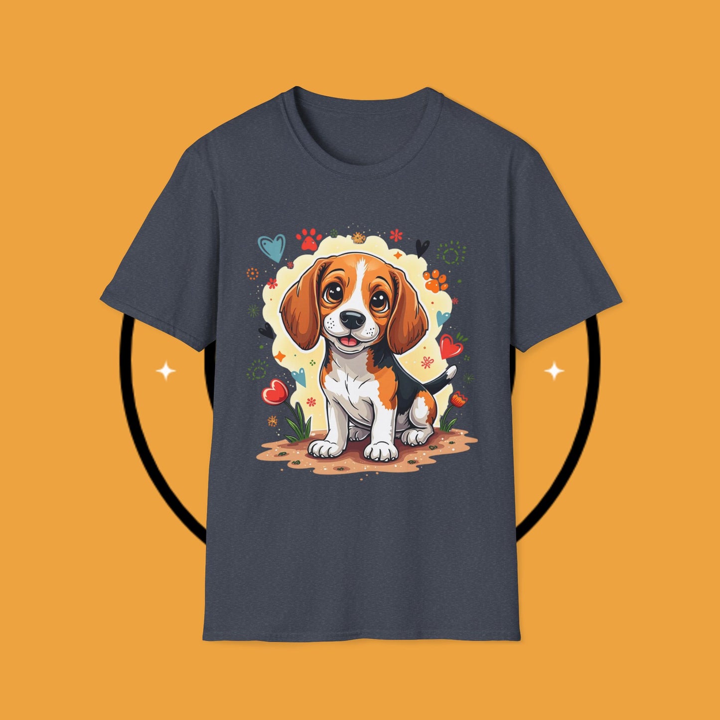 Adorable Beagle Puppy with Hearts & Paws T-Shirt - Cute Dog Love Design Graphic Tee