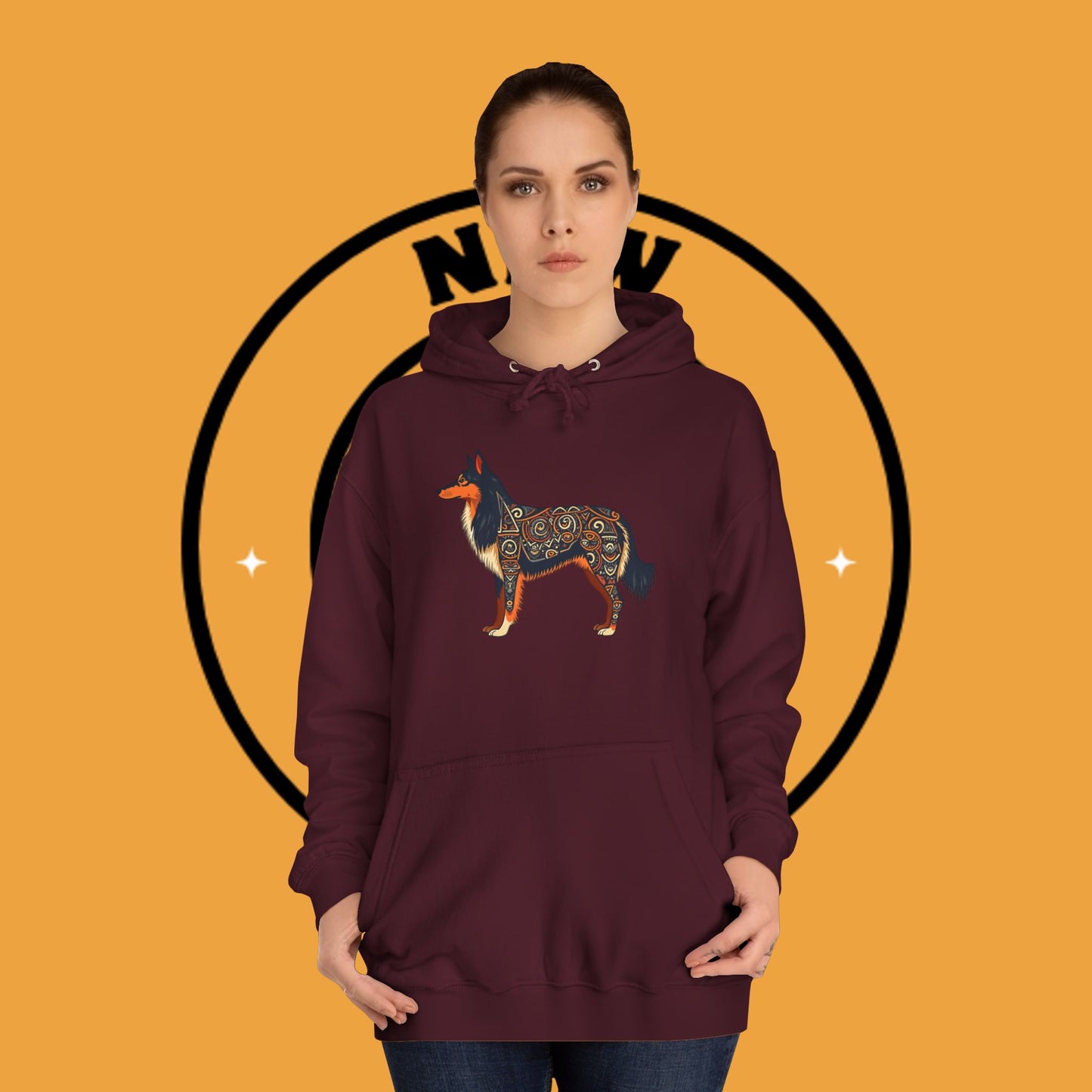 "Tribal Border Collie Mandala Hoodie - Sacred Geometry Dog Art Sweatshirt | Spiritual Celtic Design"