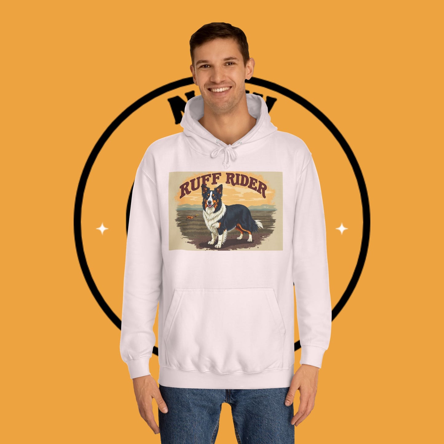 "Ruff Rider Border Collie Hoodie - Vintage Western Dog Lover Sweatshirt | Premium Quality Comfort Wear"