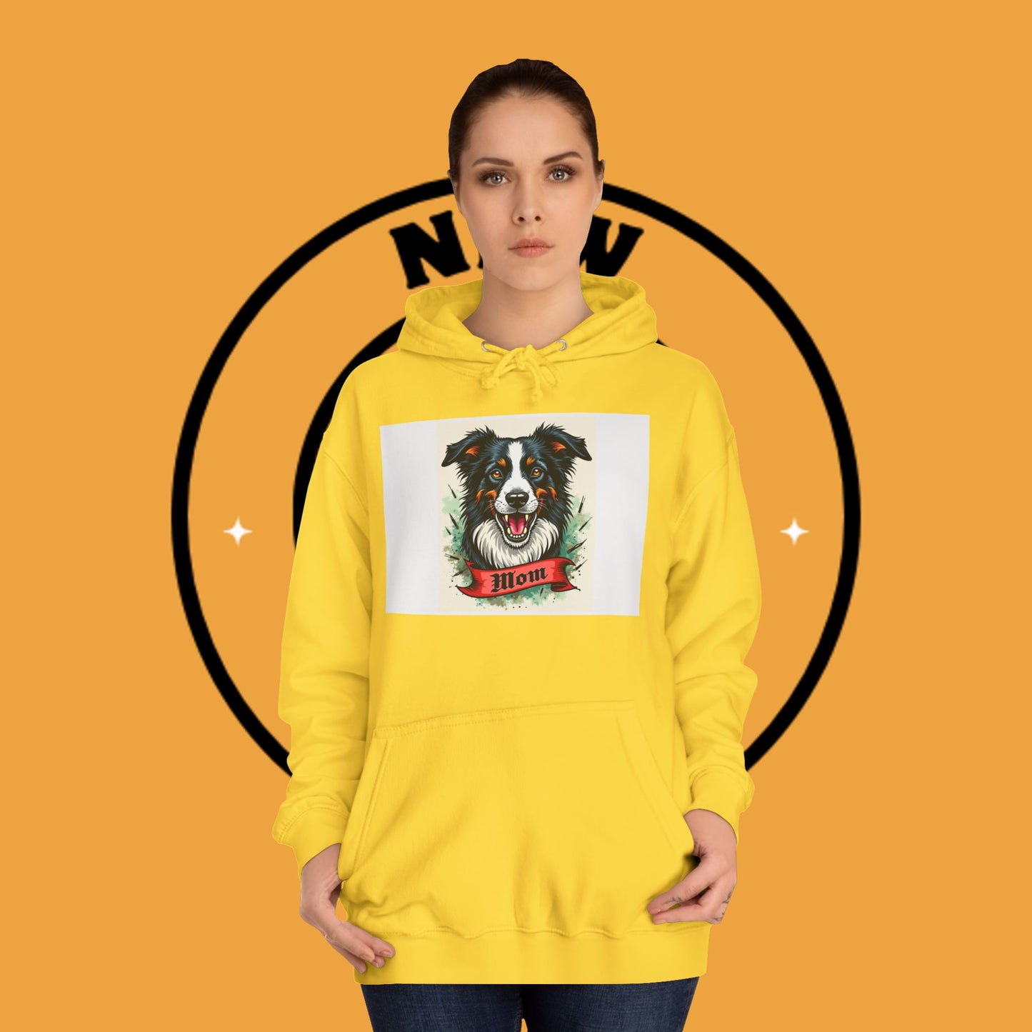 "Border Collie Mom Tattoo Style Hoodie - Vintage Dog Mother Banner Design Sweatshirt | Bold Statement Wear"