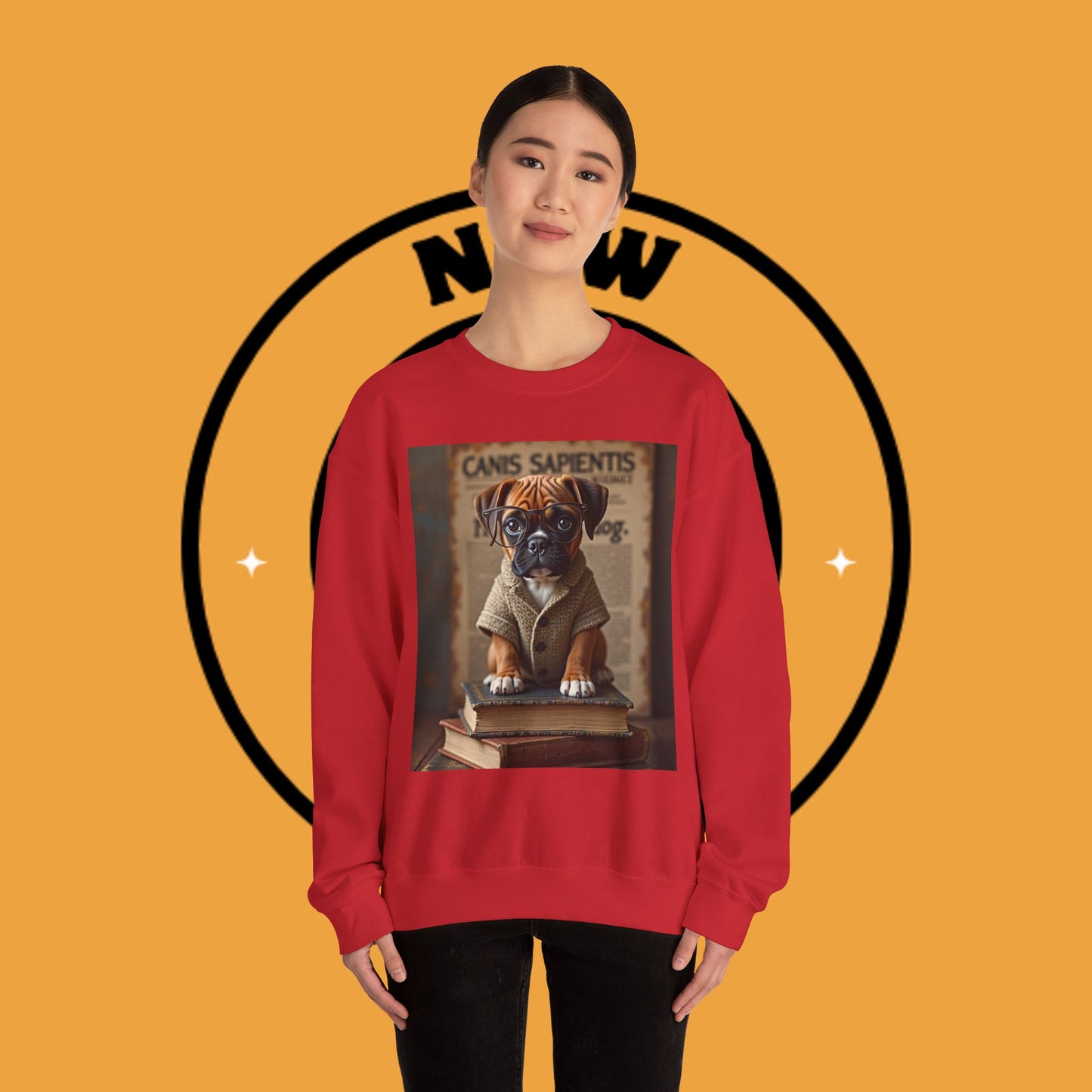 Professor Puppy Glasses Crewneck Sweatshirt - Scholarly Dog Design - Academic Pet Lover Gift
