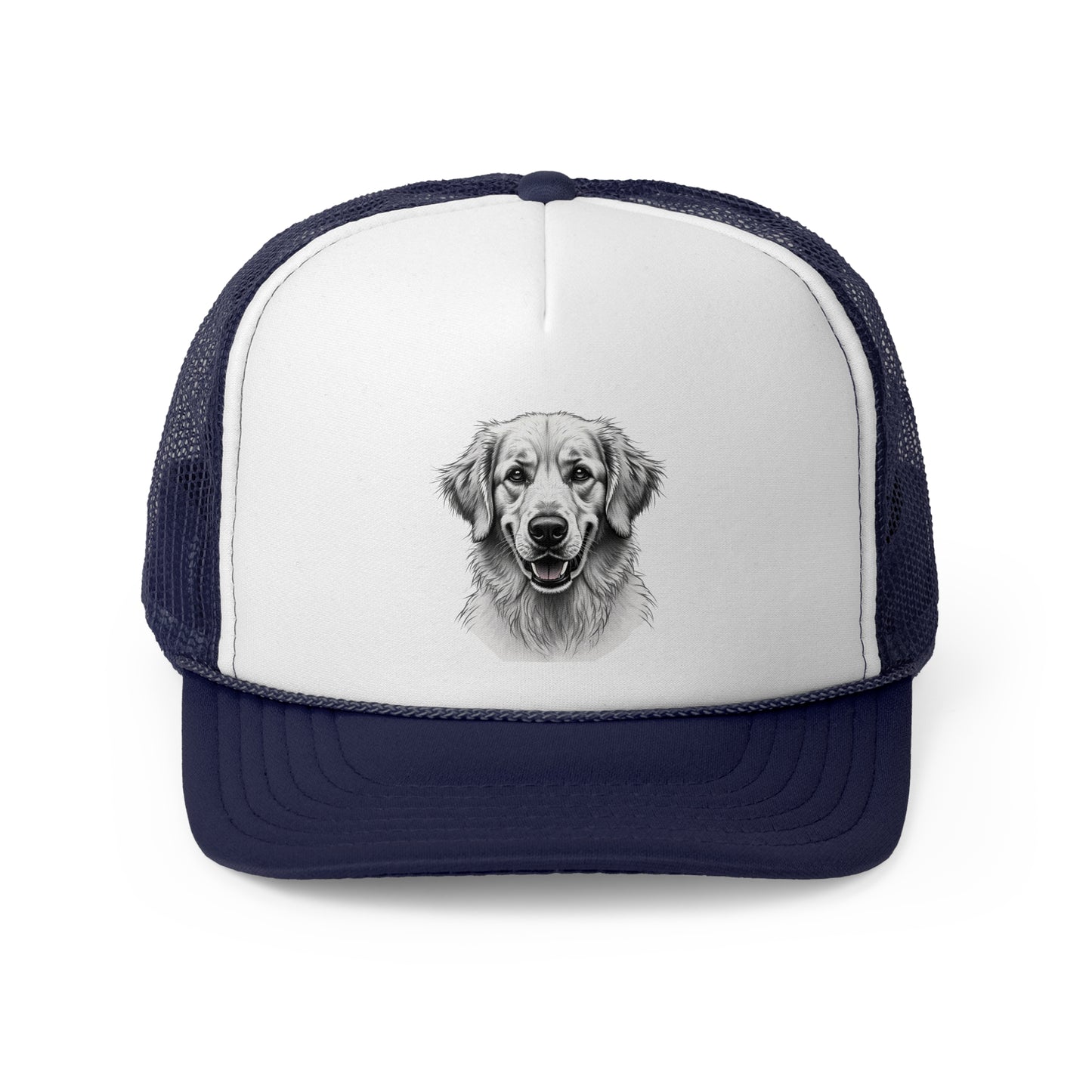 Happy Dog Trucker Cap Black and White - Realistic Sketch Art Design - Unisex Classic Cap