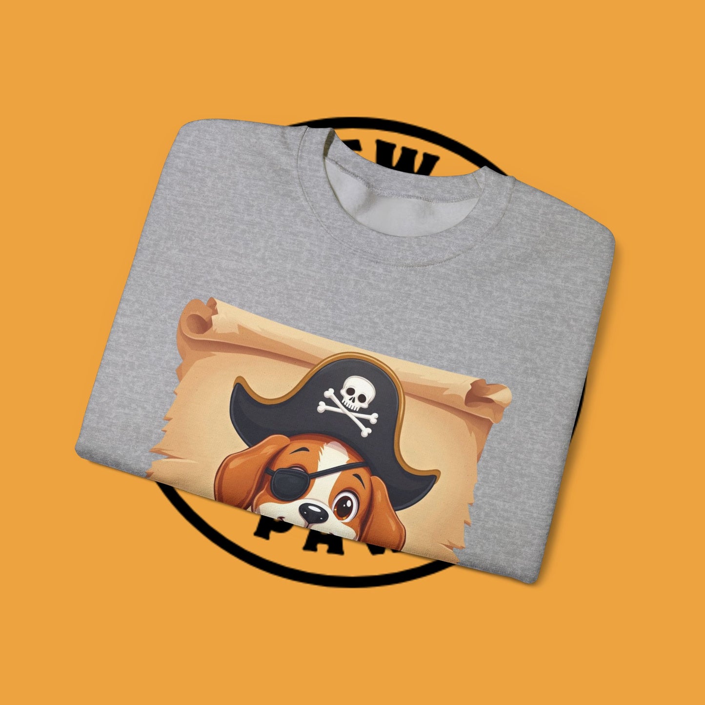 Pirate Dog Crewneck Sweatshirt - Buccaneer Beagle Design with Patch and Hat