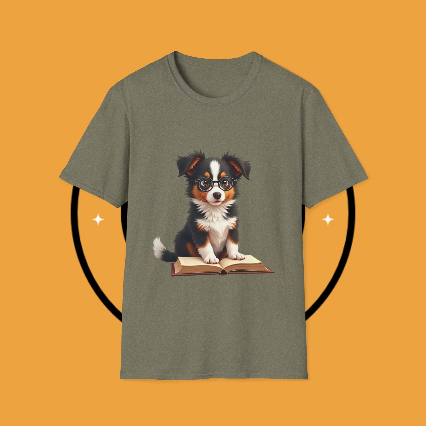 "Professor Puppy - Scholarly Border Collie" - Intellectual Dog T-Shirt - Smart Puppy with Glasses T-Shirt - Scholarly Dog Reading Book Tee | Educational Pet Lover Gift