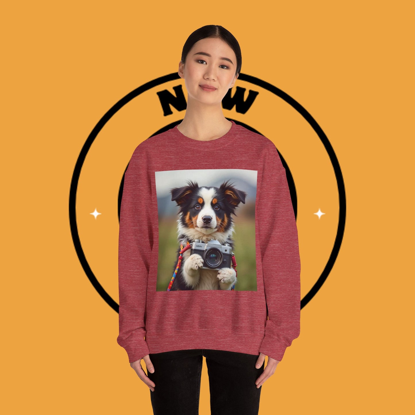 Photographer Dog Crewneck Sweatshirt - Cute Puppy with Vintage Camera Design | Photography Lover Gift