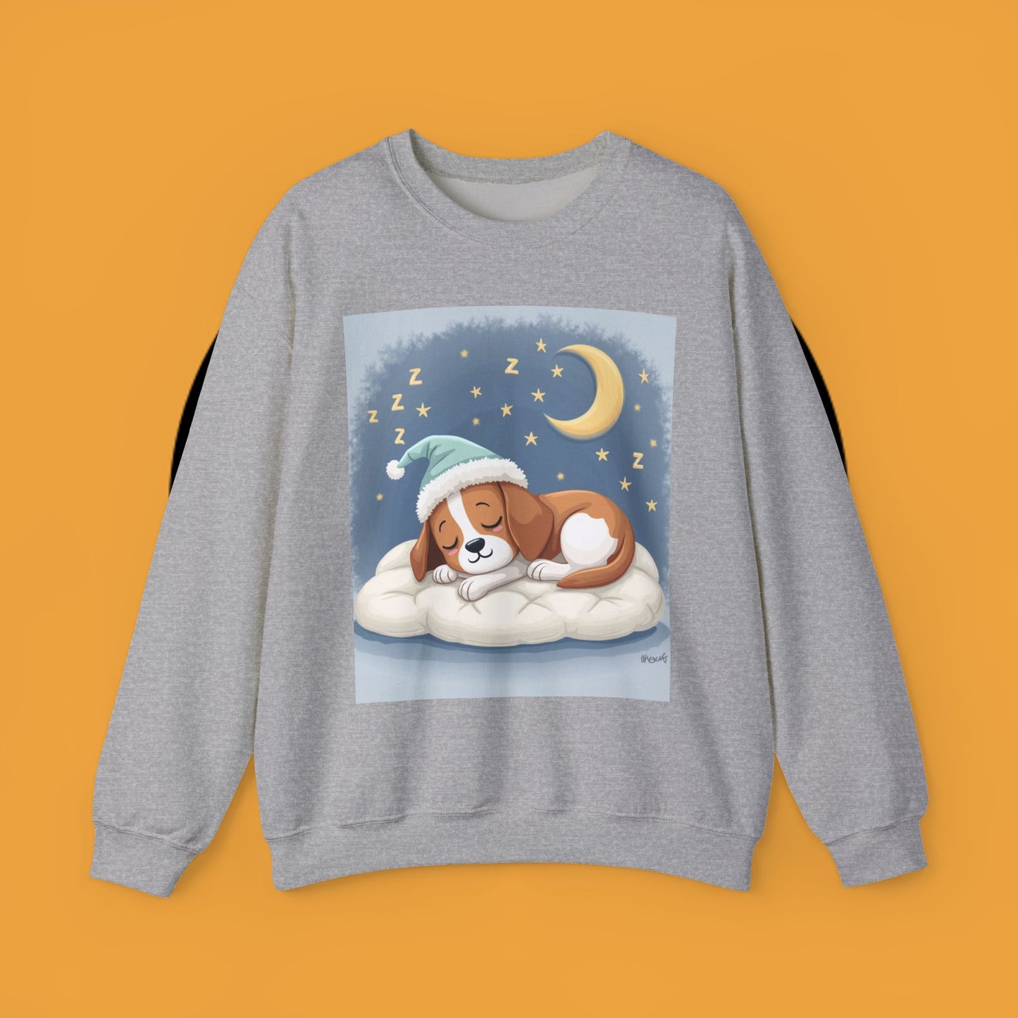 Sleeping Dog Crewneck Sweatshirt - Cute Beagle Design with Moon and Stars