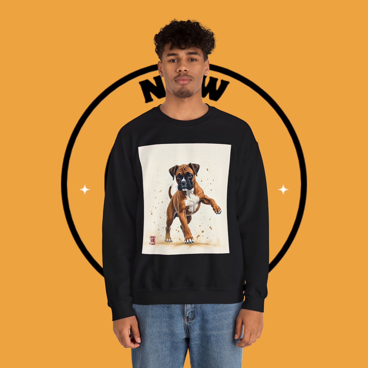 Running Boxer Puppy Crewneck Sweatshirt | Artistic Dog Lover Gift | Dynamic Movement Design