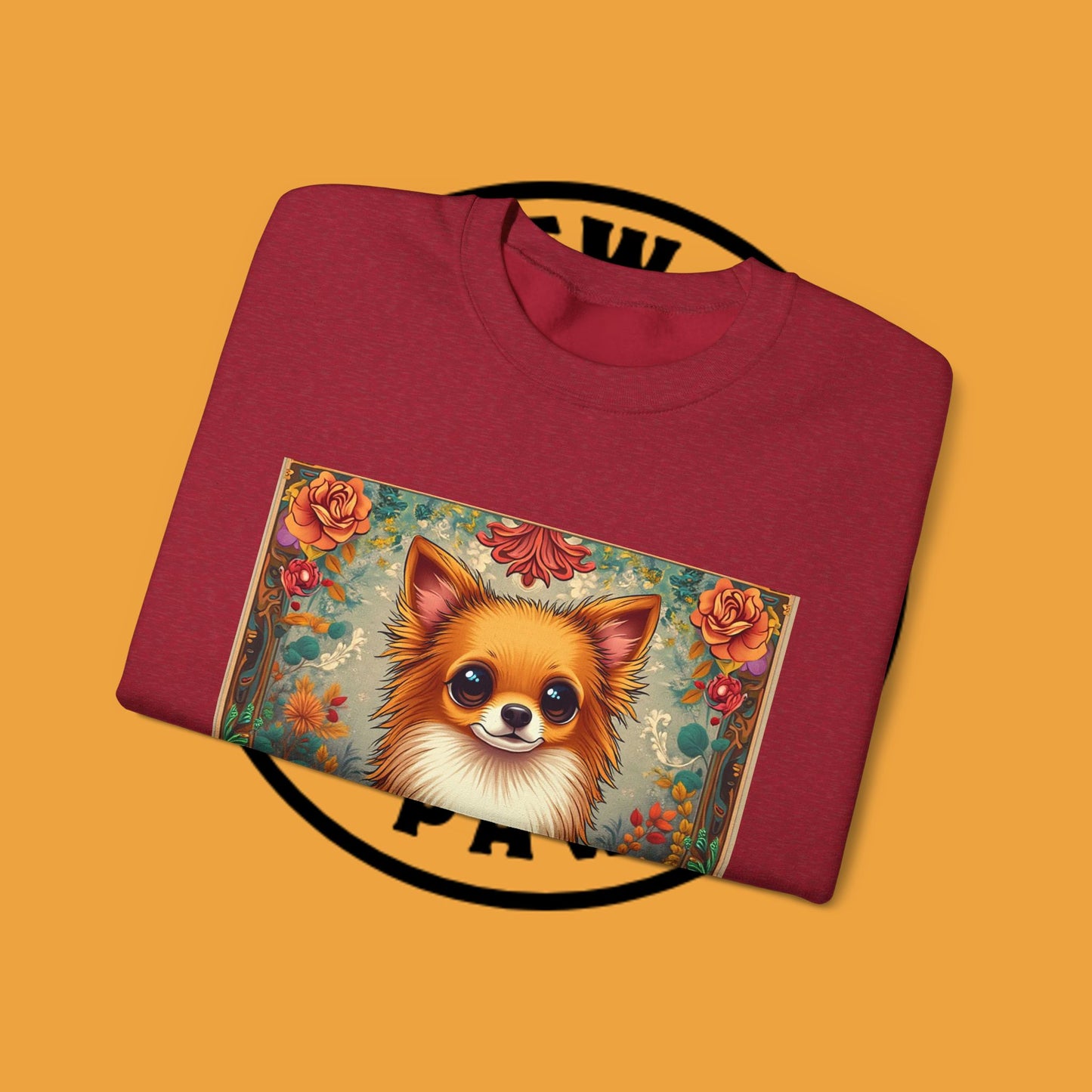 Victorian Chihuahua Garden Sweatshirt | Ornate Floral Dog Portrait | Botanical Pet Art Design