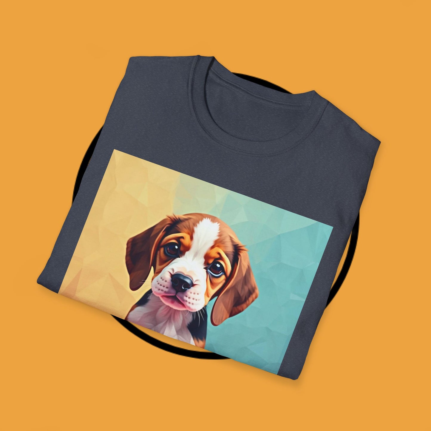 Modern Art Beagle Puppy T-Shirt - Geometric Low Poly Dog Design with Rainbow Background