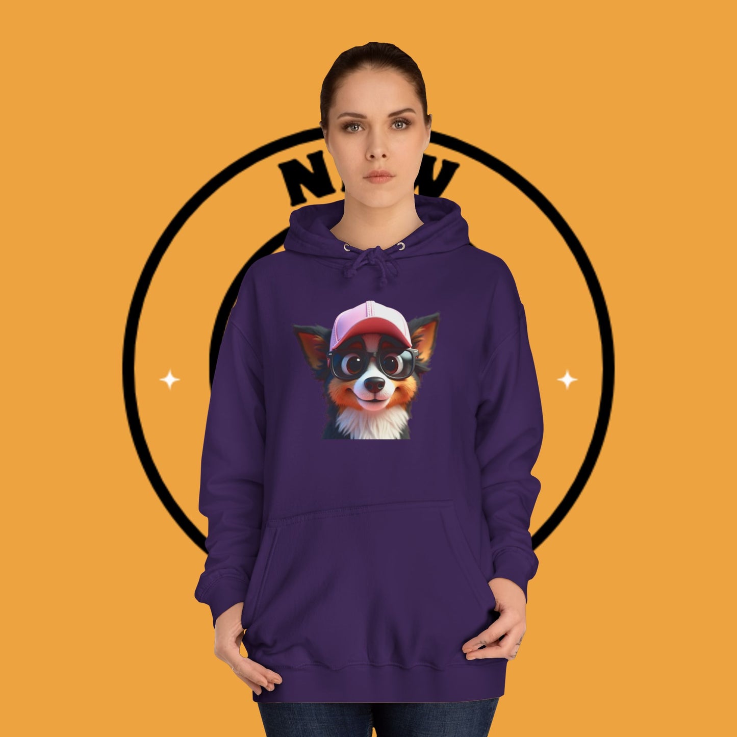 "Hipster Border Collie Puppy with Glasses & Cap Hoodie - Cute Trendy Dog Sweatshirt | Fun Design"