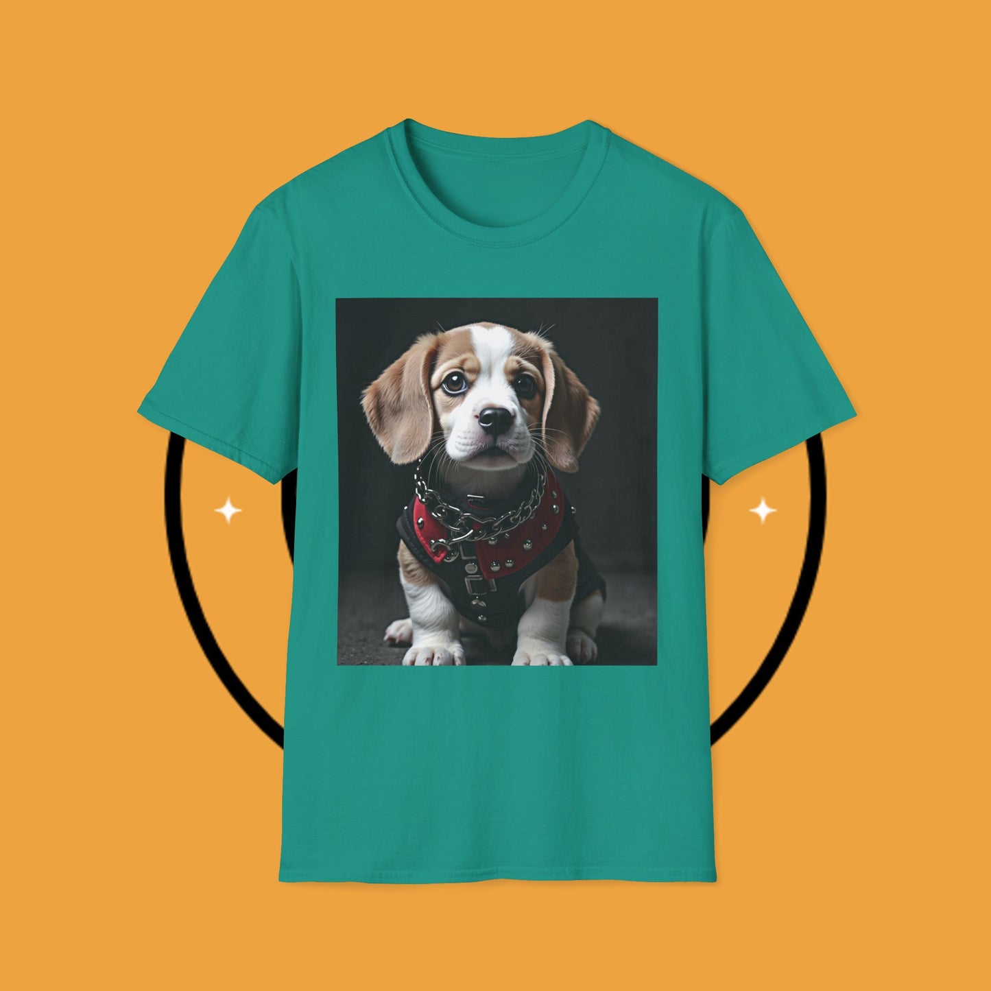 Tough Beagle Puppy T-Shirt - Rebel Dog with Leather Harness Design | Edgy Pet Lover Biker Style Tee