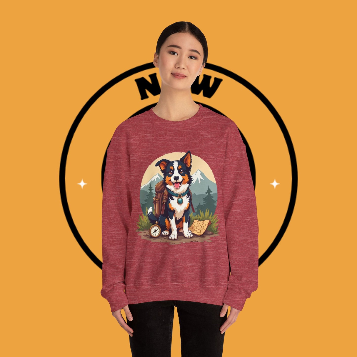 Adventure Dog Hiking Crewneck Sweatshirt - Mountain Explorer Border Collie Design | Outdoor Lover Gift