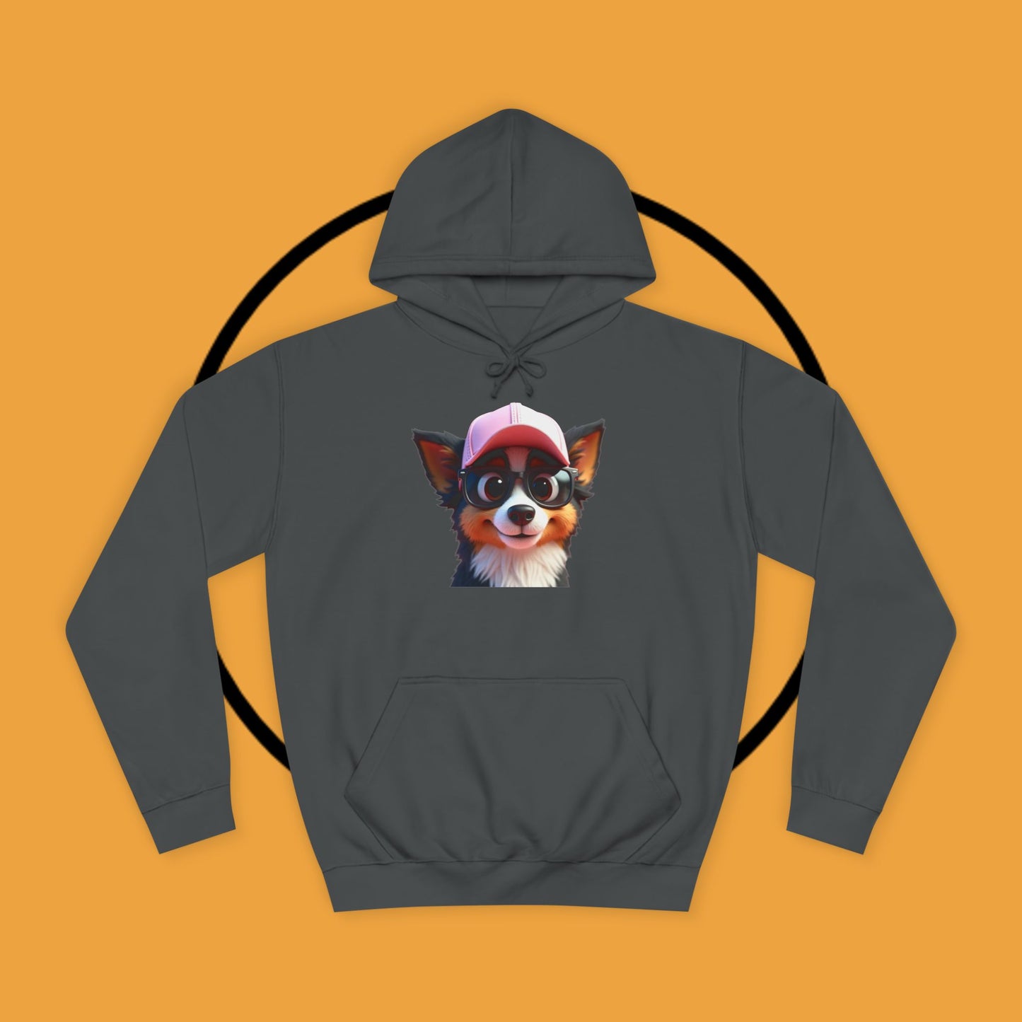 "Hipster Border Collie Puppy with Glasses & Cap Hoodie - Cute Trendy Dog Sweatshirt | Fun Design"