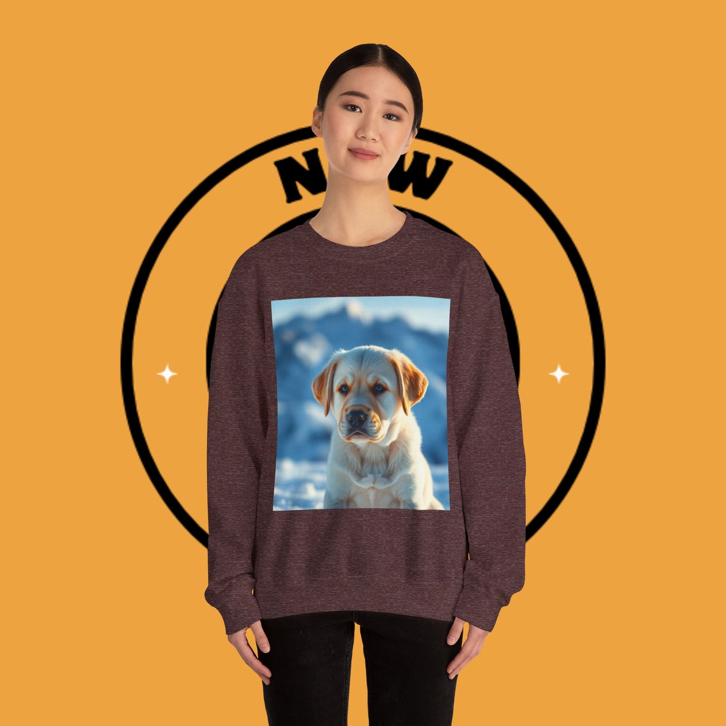 Crewneck Sweatshirt - Cute Labrador Puppy with Blue Eyes - Adorable Dog Portrait in Snow