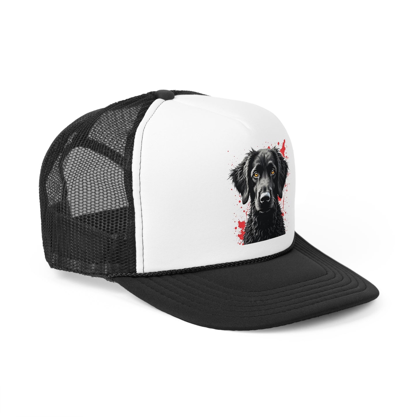 Black Dog Street Art Trucker Cap - Red Splatter Graffiti Design - Unisex Urban Cap
