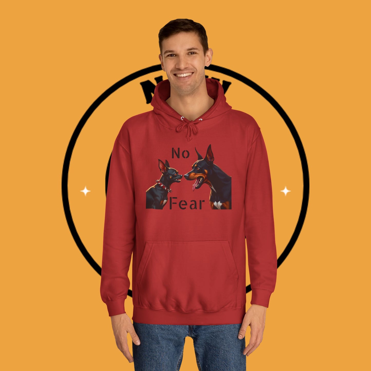 "Fearless Chihuahua vs Doberman Hoodie | Small Dog Big Attitude | David Goliath Pet Art | Brave Little Dog Gift"