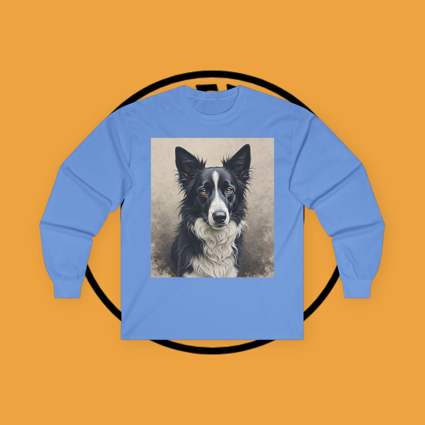 Realistic Border Collie Portrait Long Sleeve Tee - Black & White Dog Art Shirt | Premium Pet Apparel