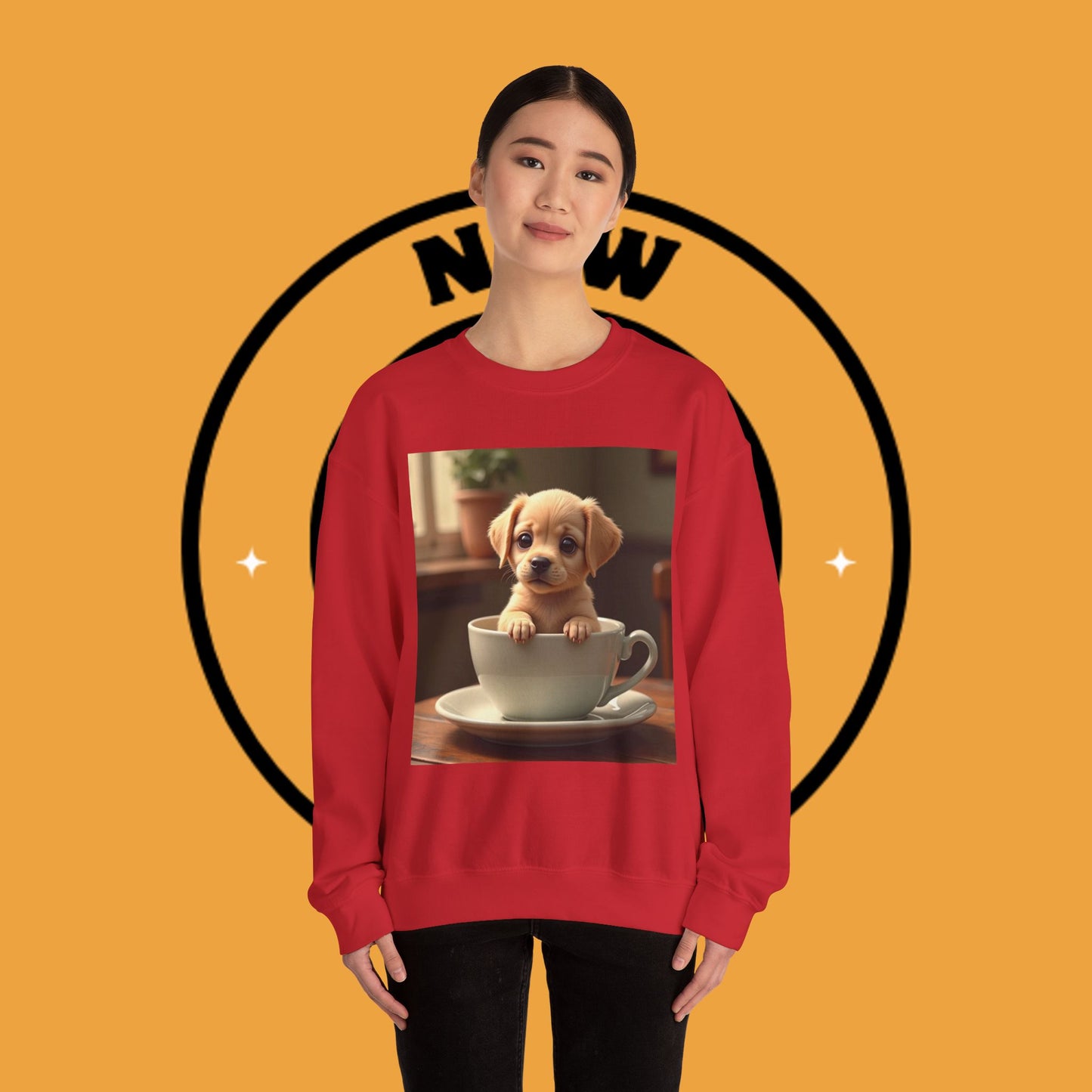Unisex Dog Lover Crewneck Sweatshirt - Teacup Puppy: Adorable Yellow Lab in Coffee Cup