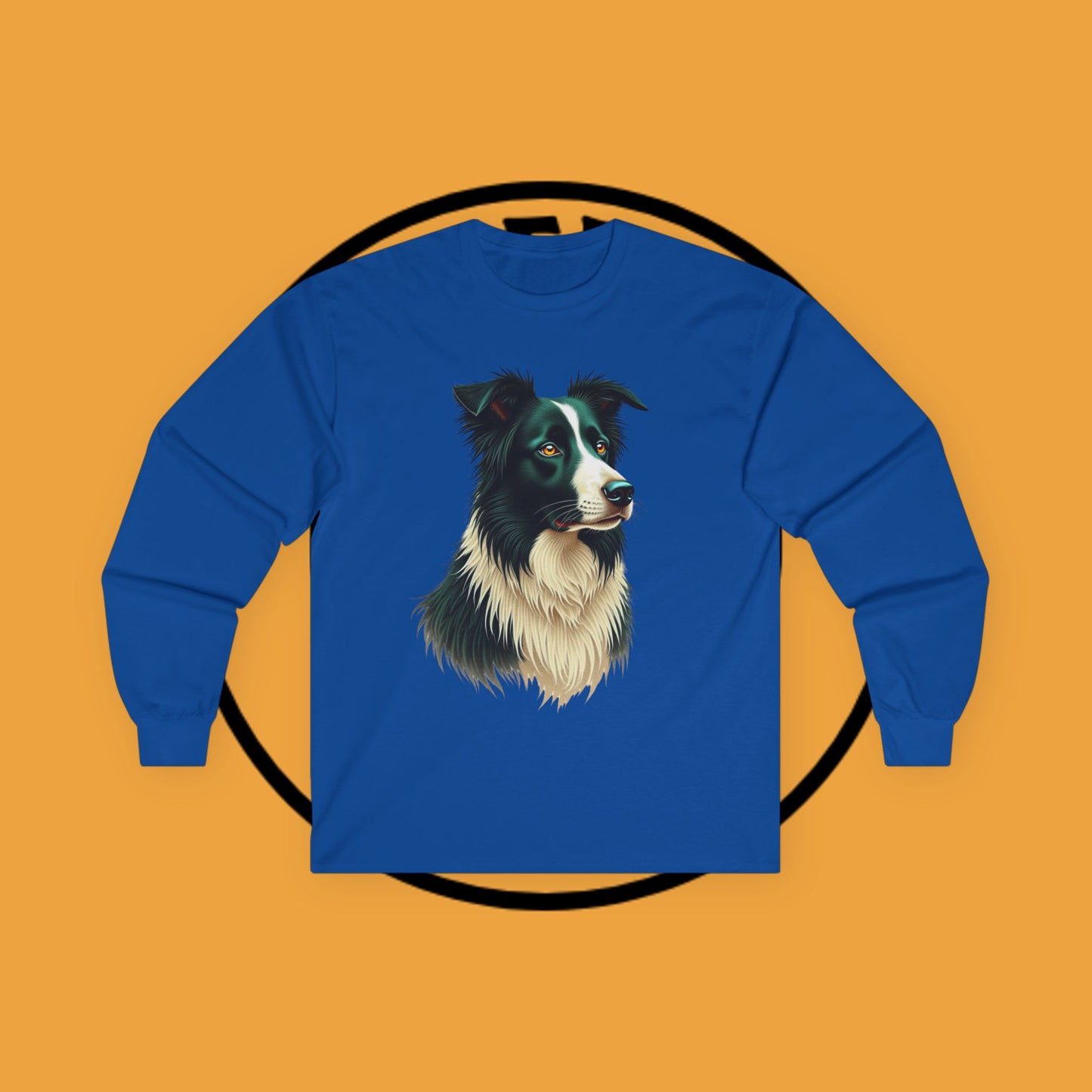 "Majestic Border Collie Portrait Long Sleeve Tee - Realistic Dog Art Shirt - Premium Canine Breed Apparel"