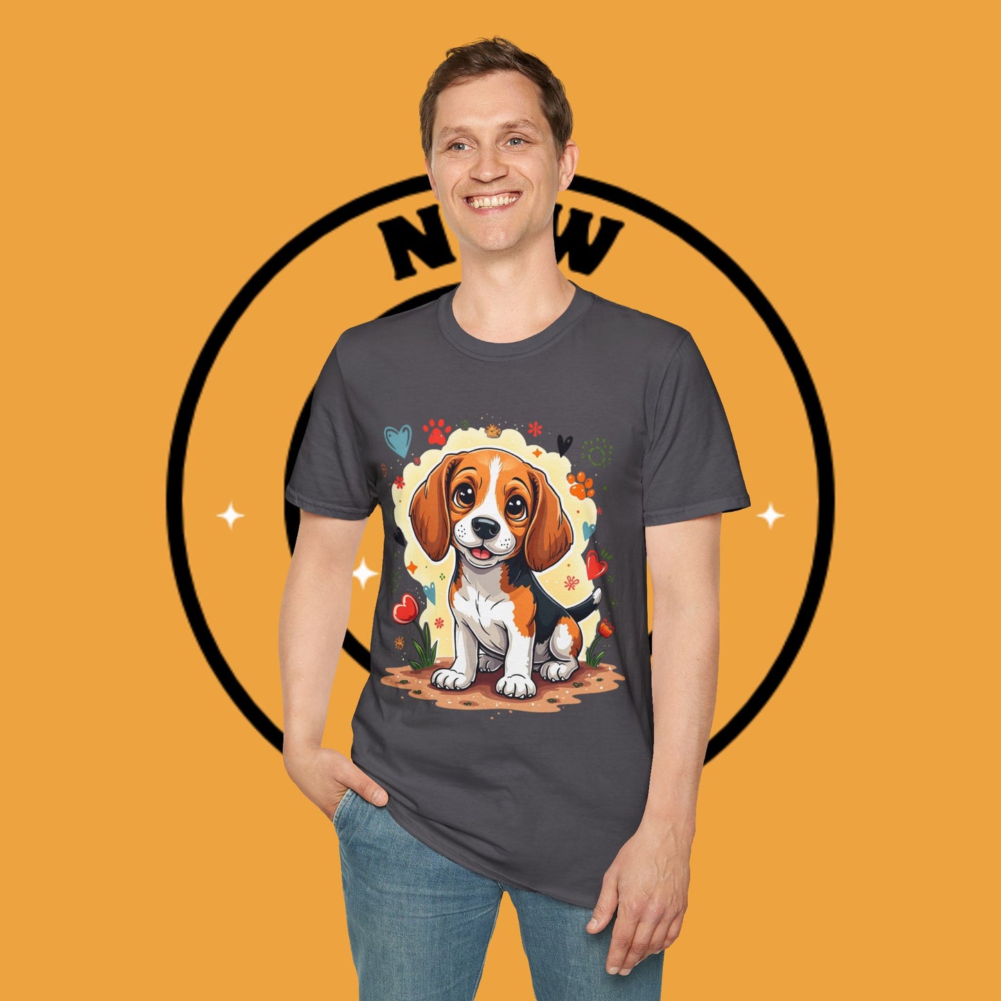 Adorable Beagle Puppy with Hearts & Paws T-Shirt - Cute Dog Love Design Graphic Tee