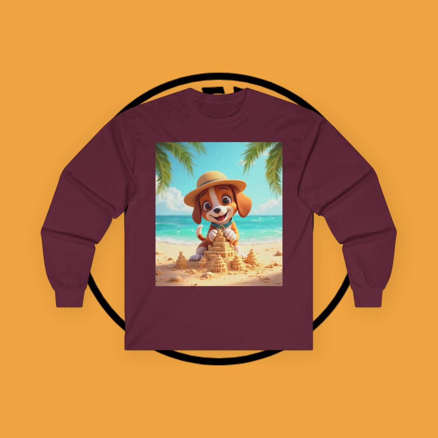 Beach Puppy Building Sandcastle Long Sleeve Shirt - Summer Tee