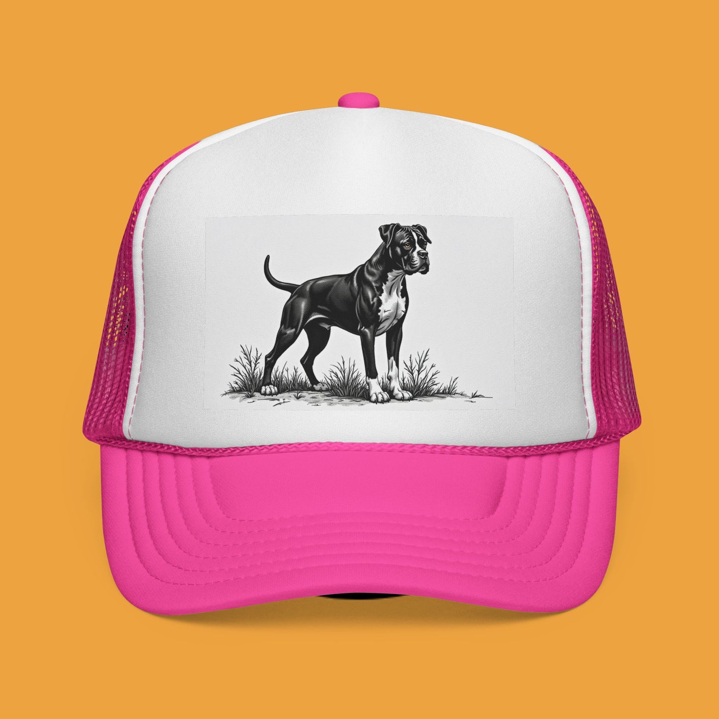 "Boxer Dog Trucker Cap - Premium Black & White Design | Adjustable Snapback Hat for Dog Lovers | Streetwear Baseball Cap"