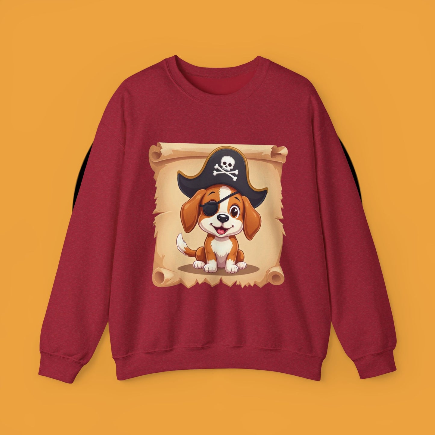Pirate Dog Crewneck Sweatshirt - Buccaneer Beagle Design with Patch and Hat