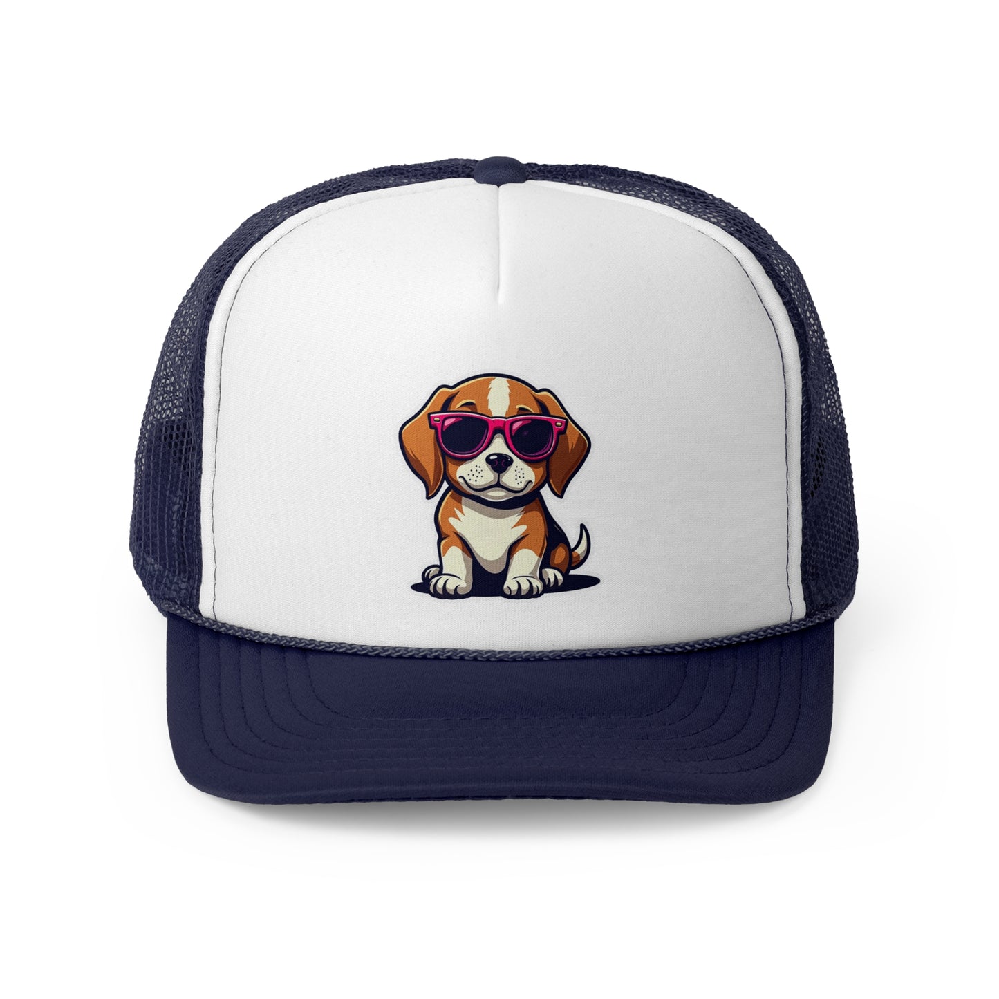 Cool Beagle Dog with Pink Sunglasses Trucker Hat | Adjustable Mesh Back Baseball Hat - Adorable Dog Lover Unisex Cap