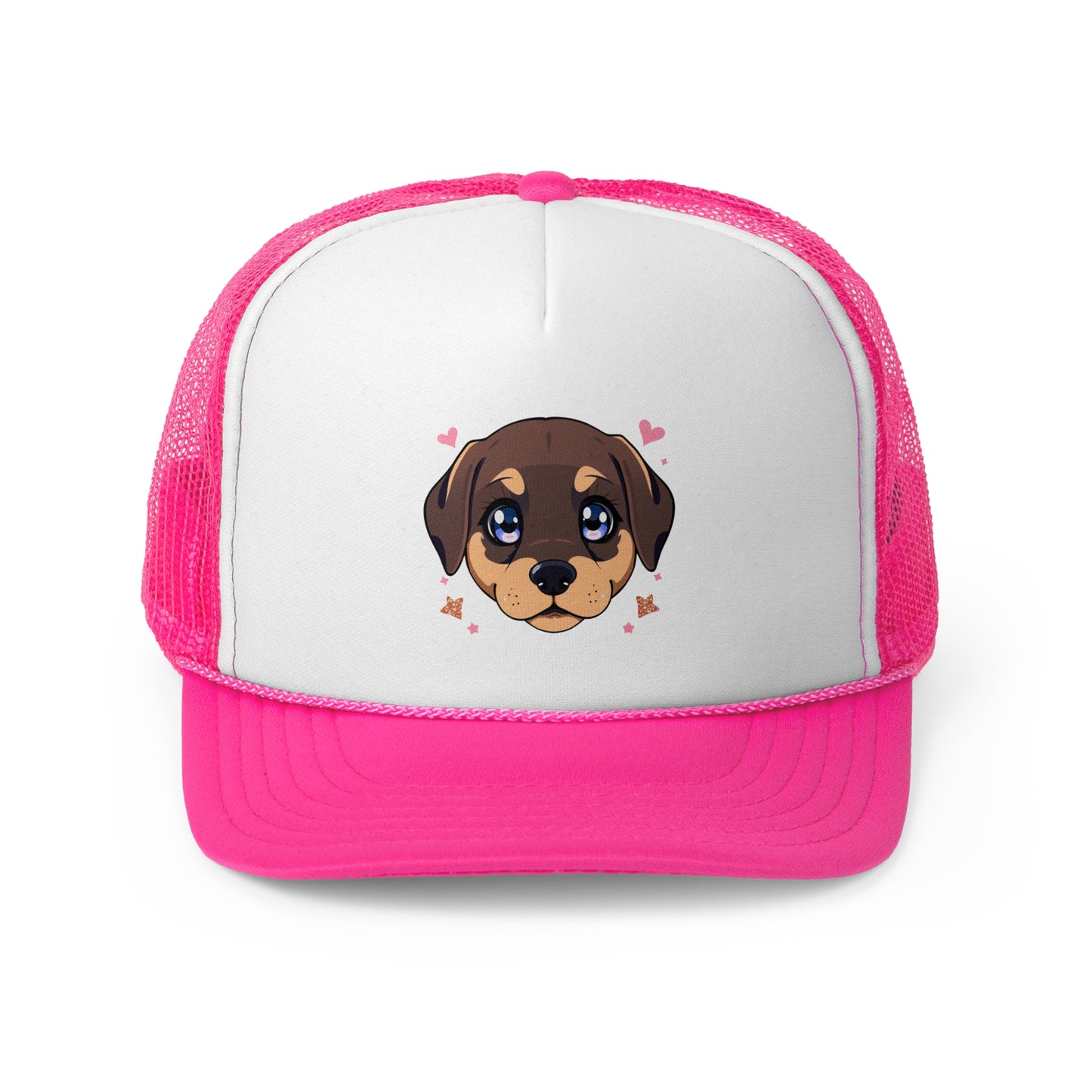 Kawaii Puppy Trucker Cap - Cute Anime Design with Hearts - Adorable Unisex Cap